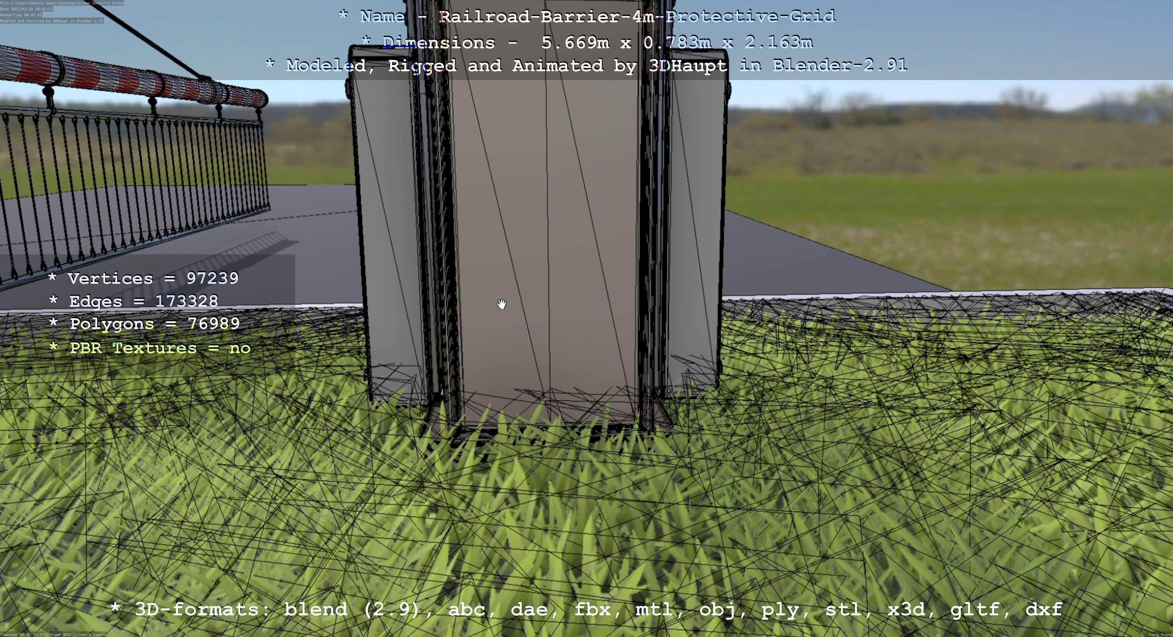 Railroad Barrier 4m High-Poly Protective Grid 3D model_68