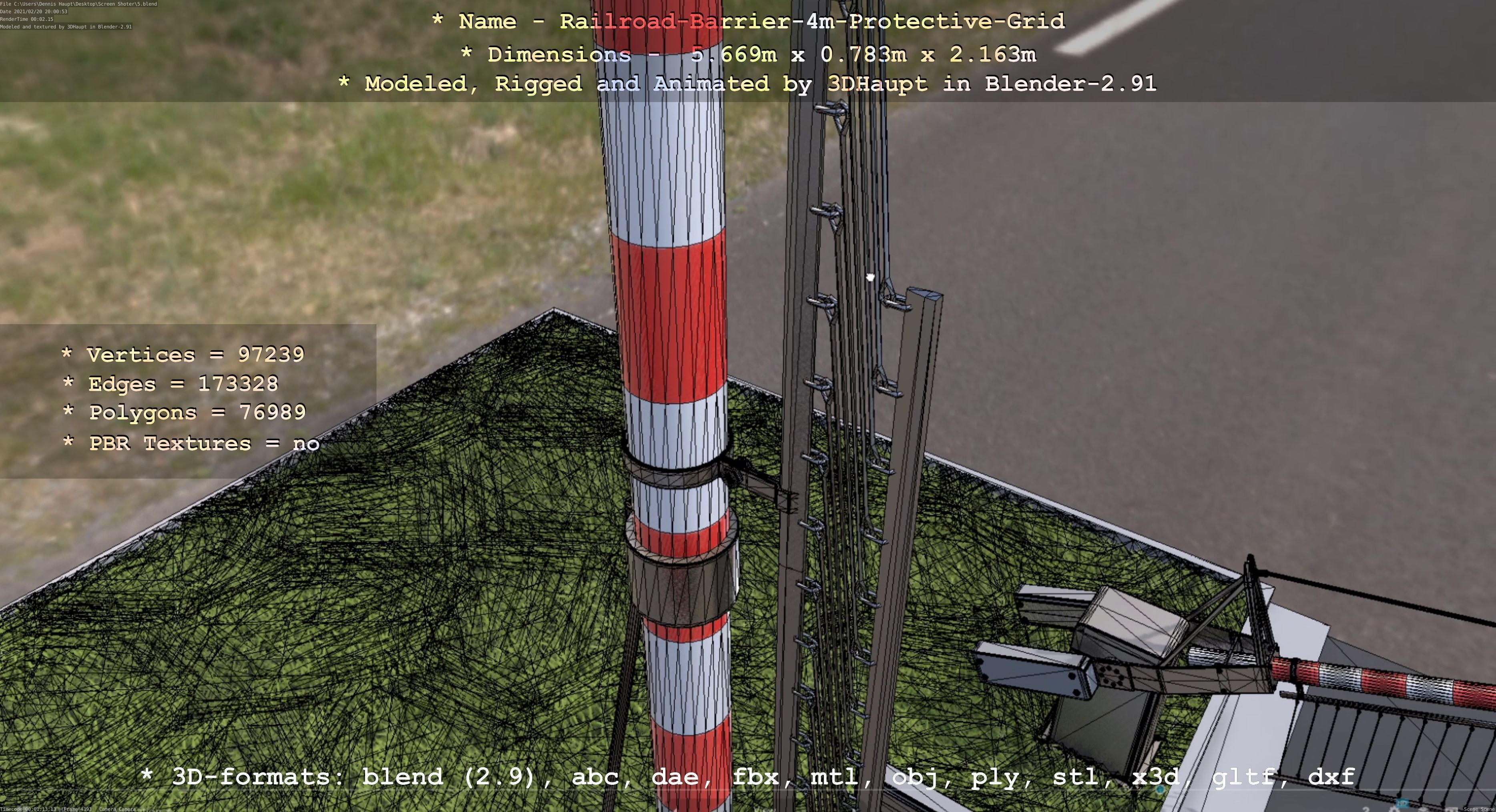 Railroad Barrier 4m High-Poly Protective Grid 3D model_55