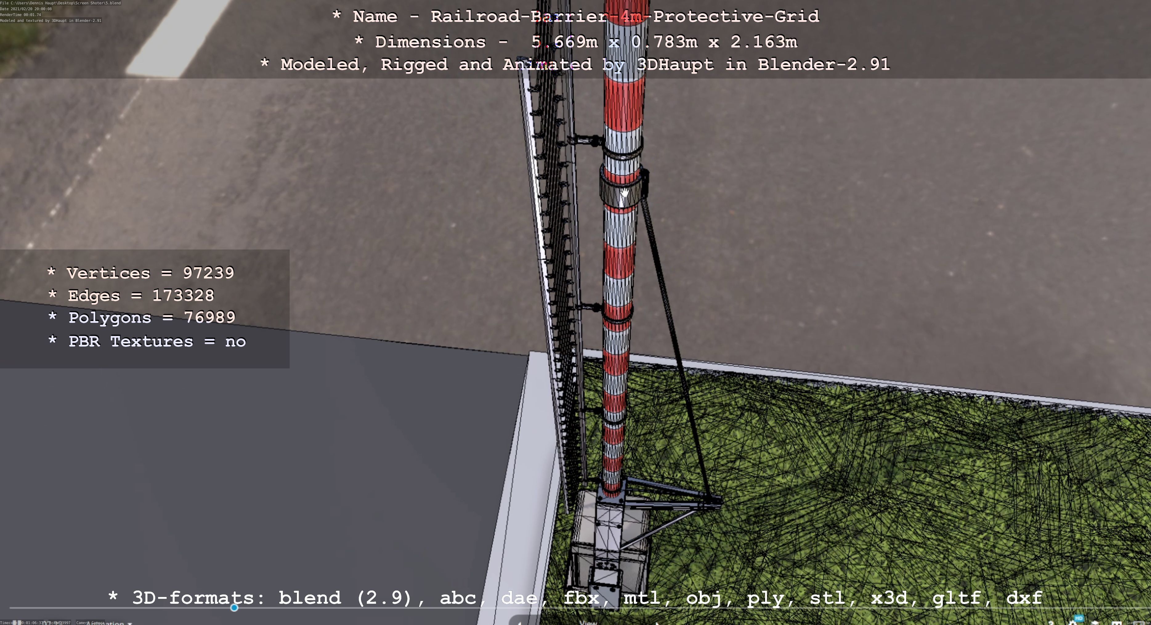 Railroad Barrier 4m High-Poly Protective Grid 3D model_45