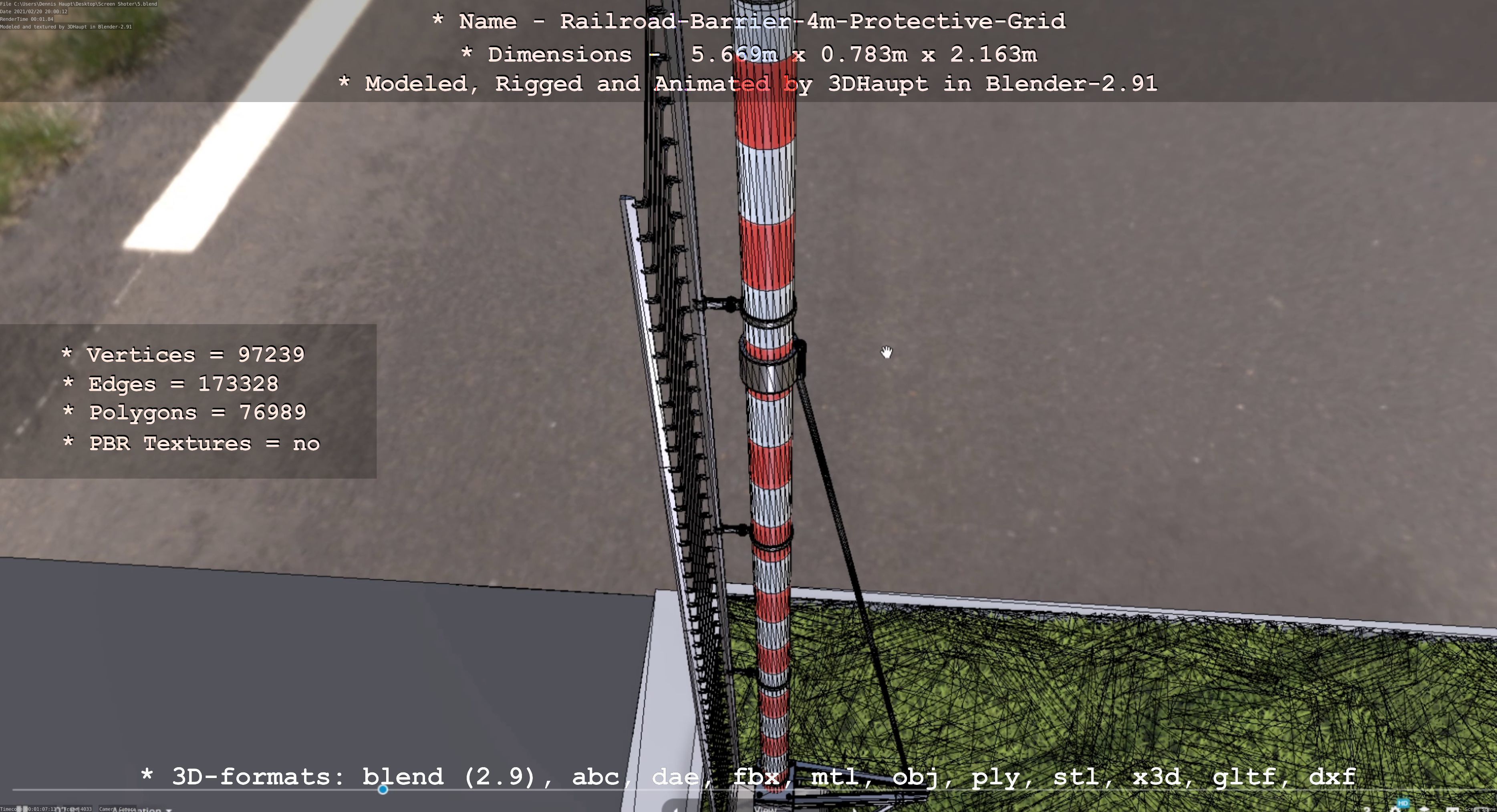 Railroad Barrier 4m High-Poly Protective Grid 3D model_47