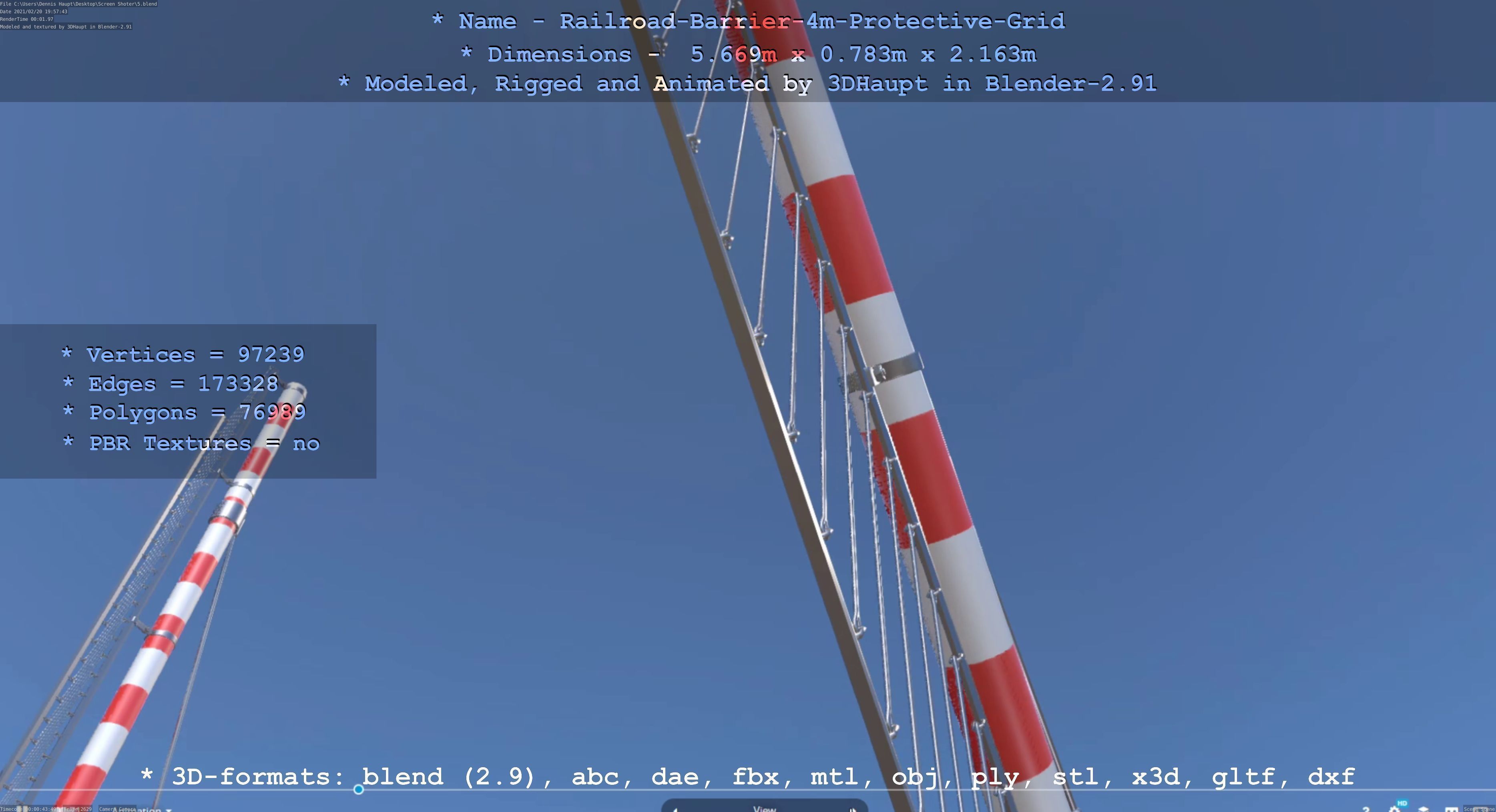 Railroad Barrier 4m High-Poly Protective Grid 3D model_125