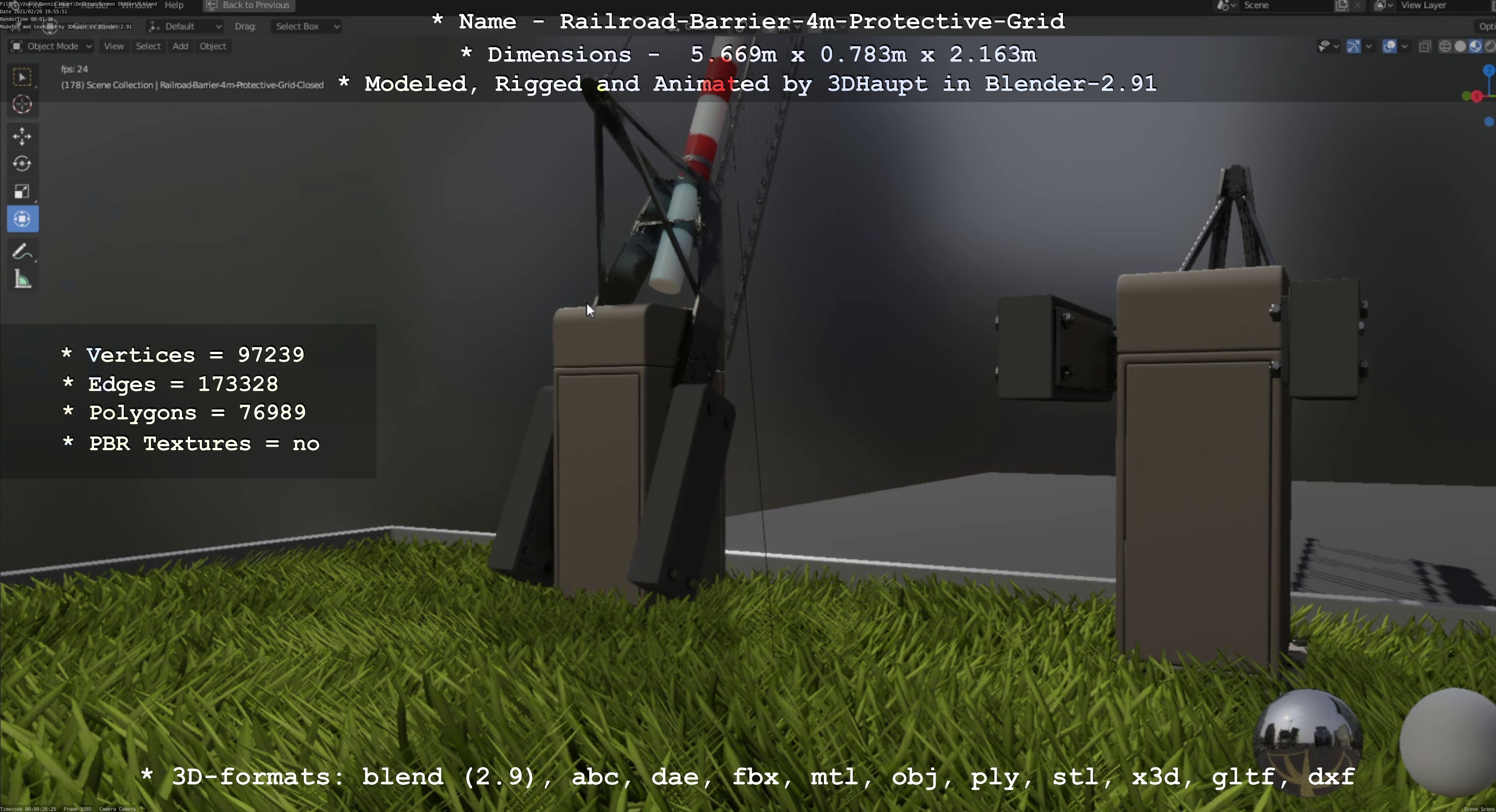 Railroad Barrier 4m High-Poly Protective Grid 3D model_106