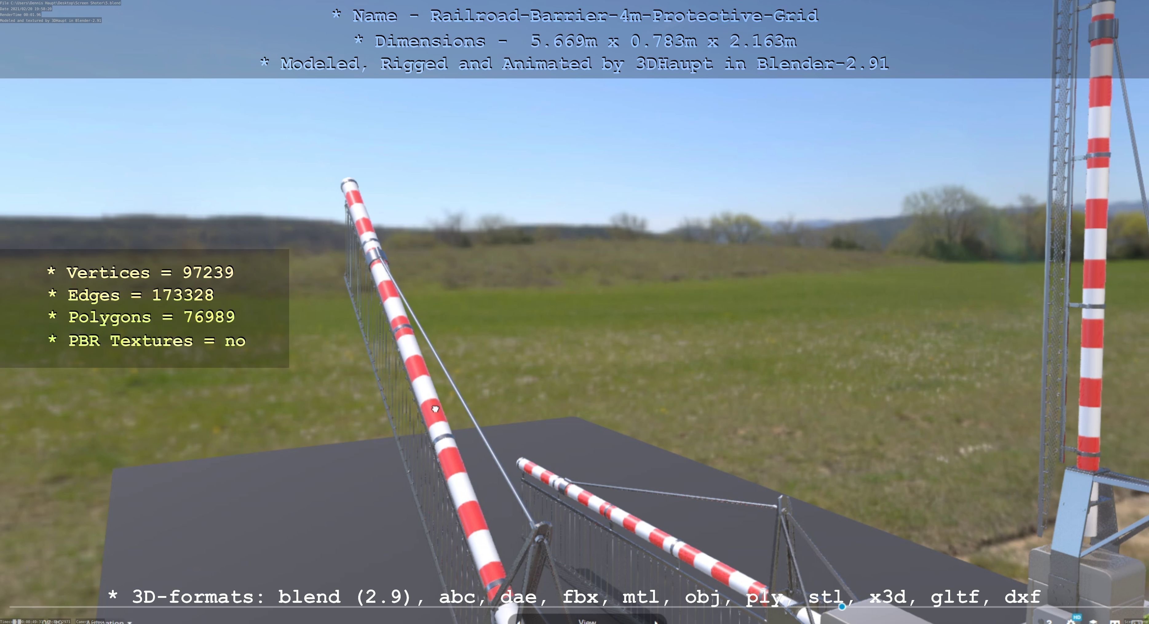 Railroad Barrier 4m High-Poly Protective Grid 3D model_130