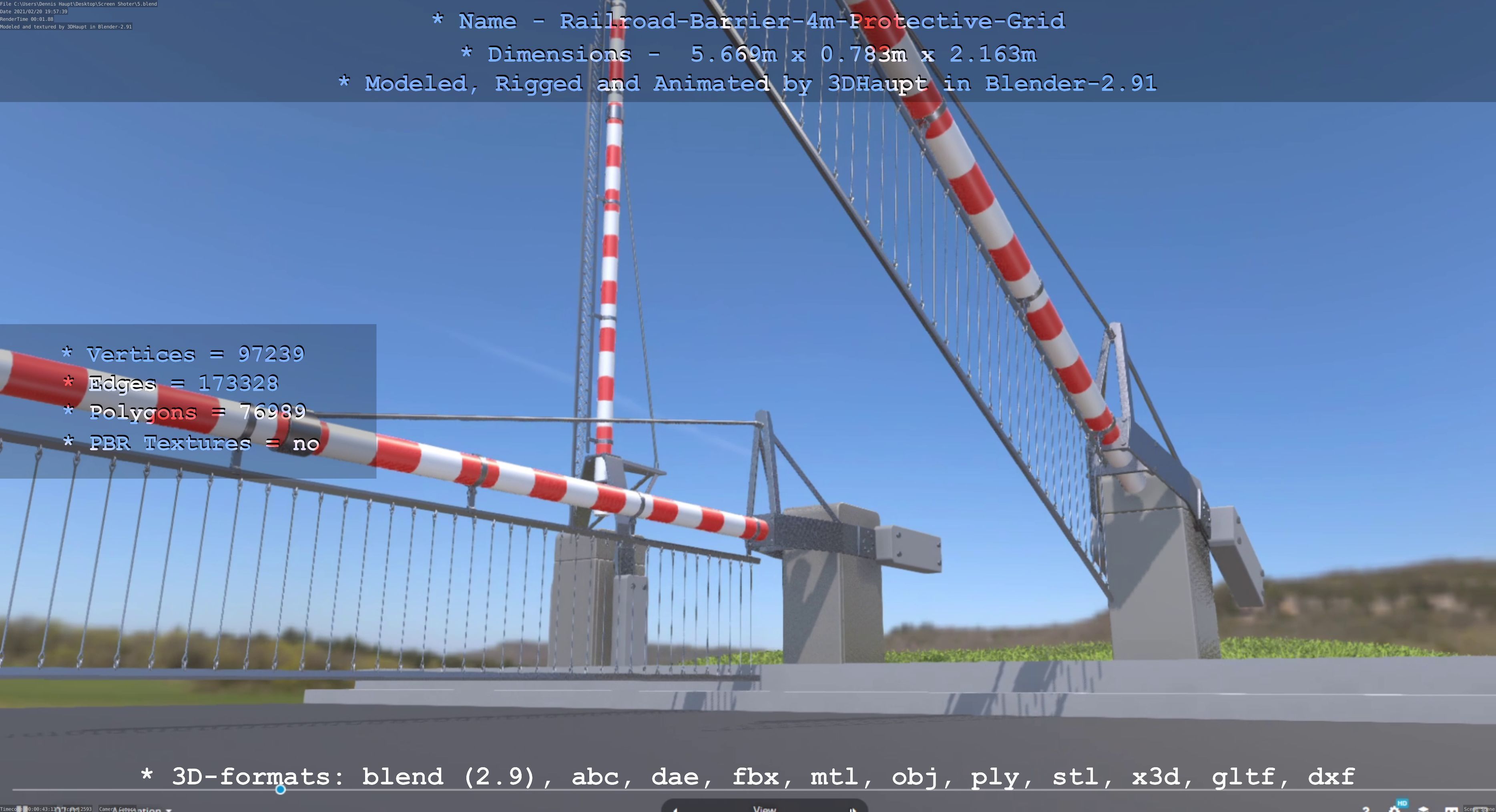 Railroad Barrier 4m High-Poly Protective Grid 3D model_123