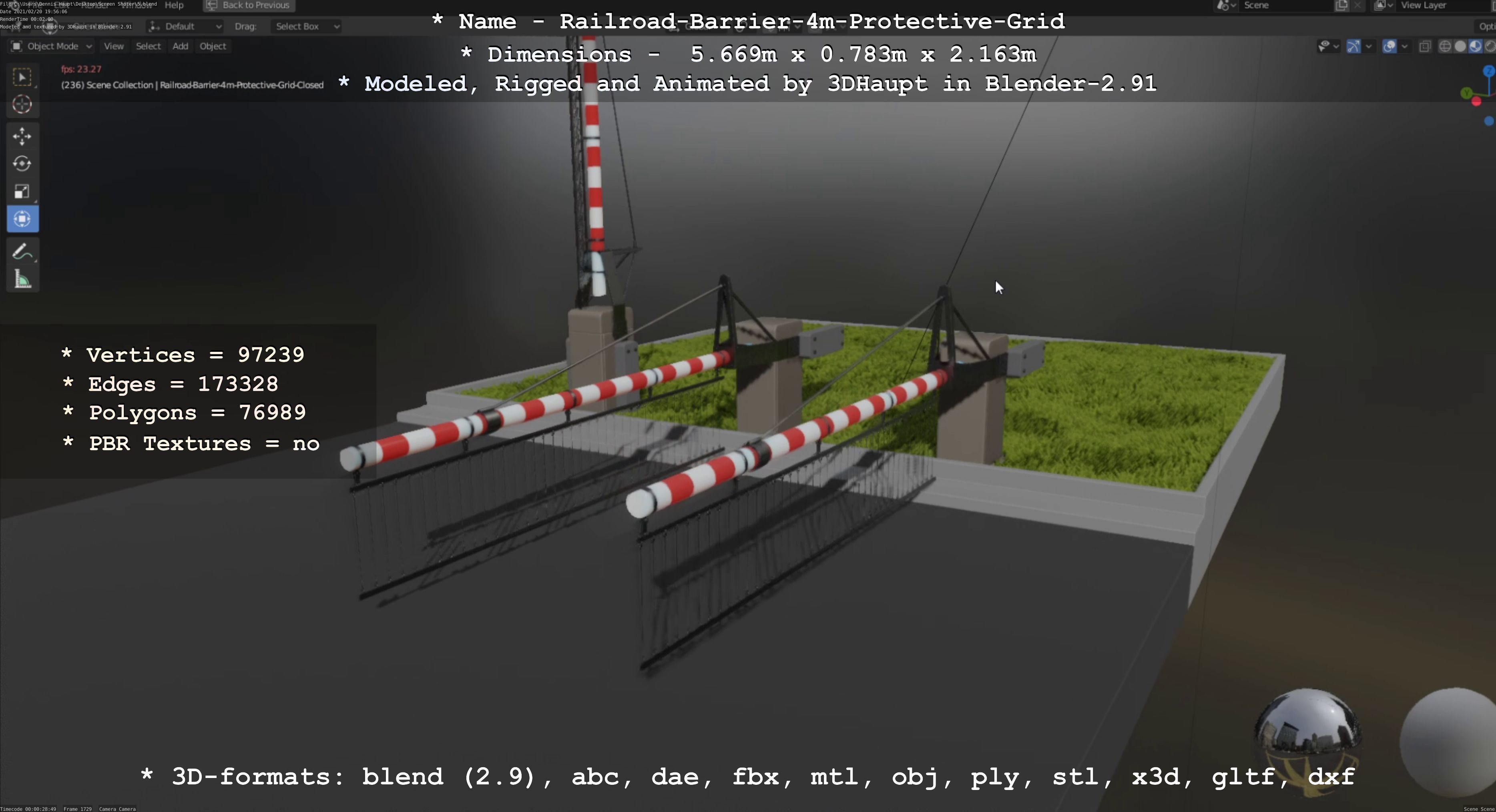 Railroad Barrier 4m High-Poly Protective Grid 3D model_114