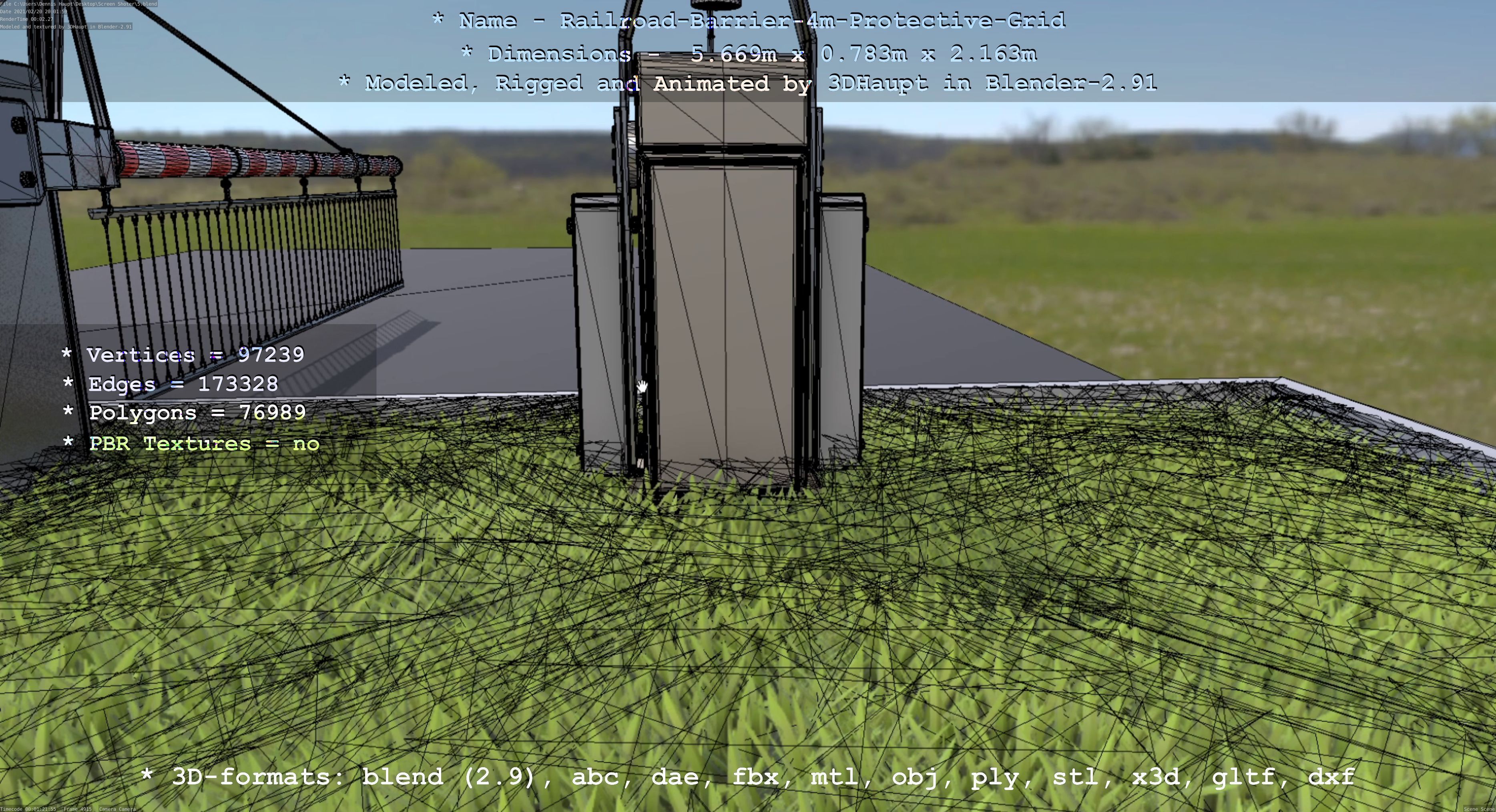Railroad Barrier 4m High-Poly Protective Grid 3D model_69