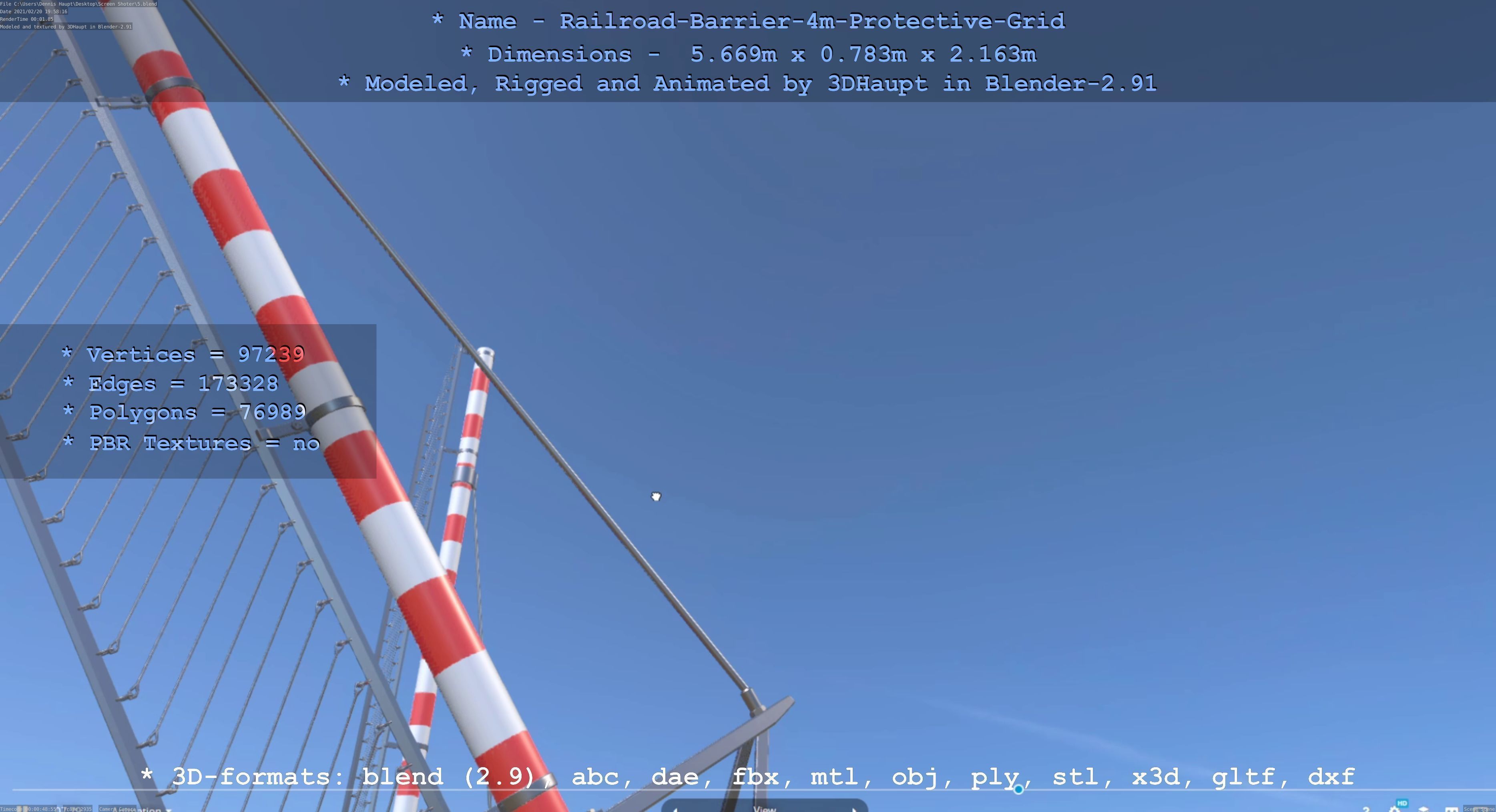 Railroad Barrier 4m High-Poly Protective Grid 3D model_127