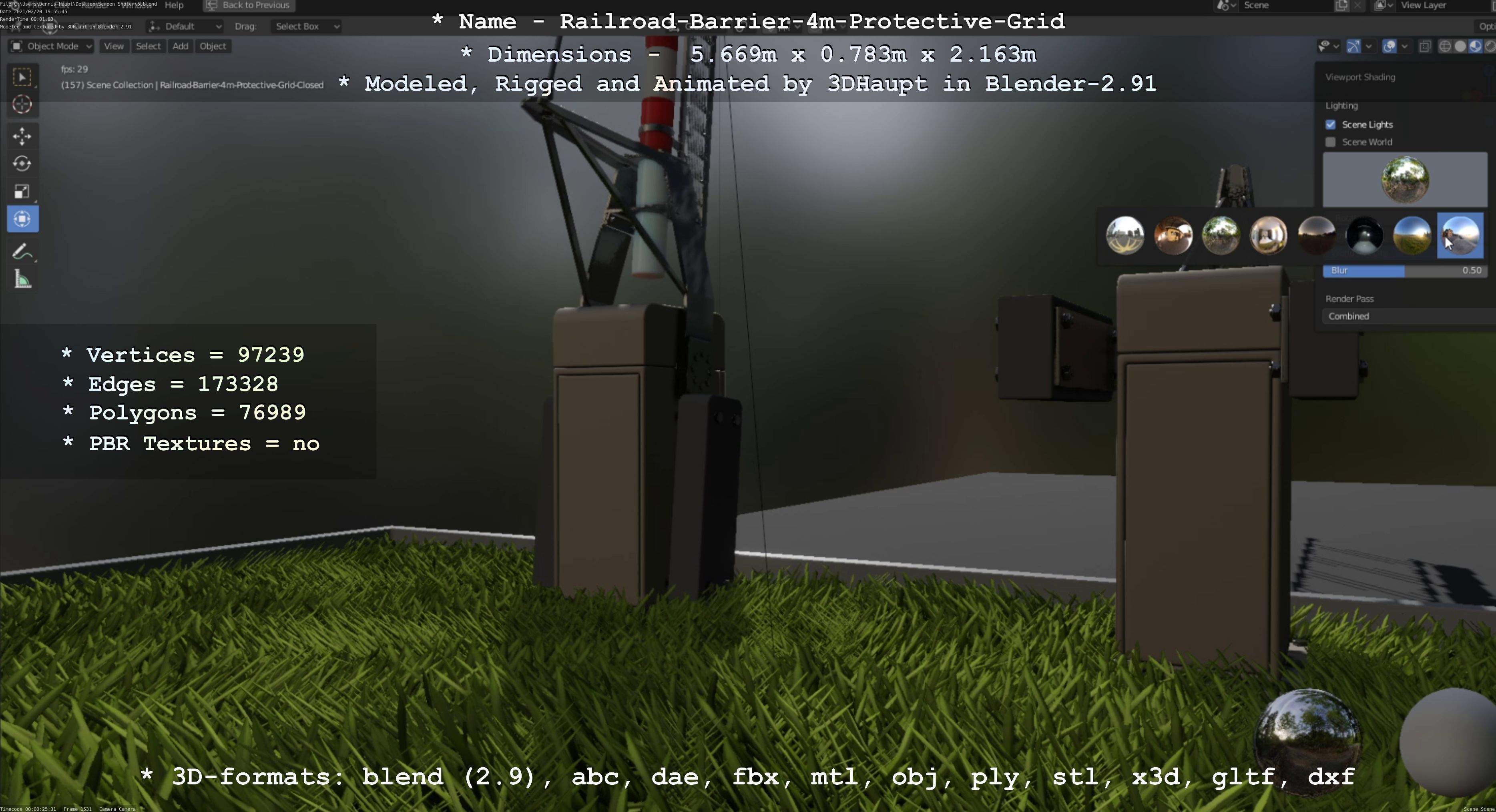 Railroad Barrier 4m High-Poly Protective Grid 3D model_103