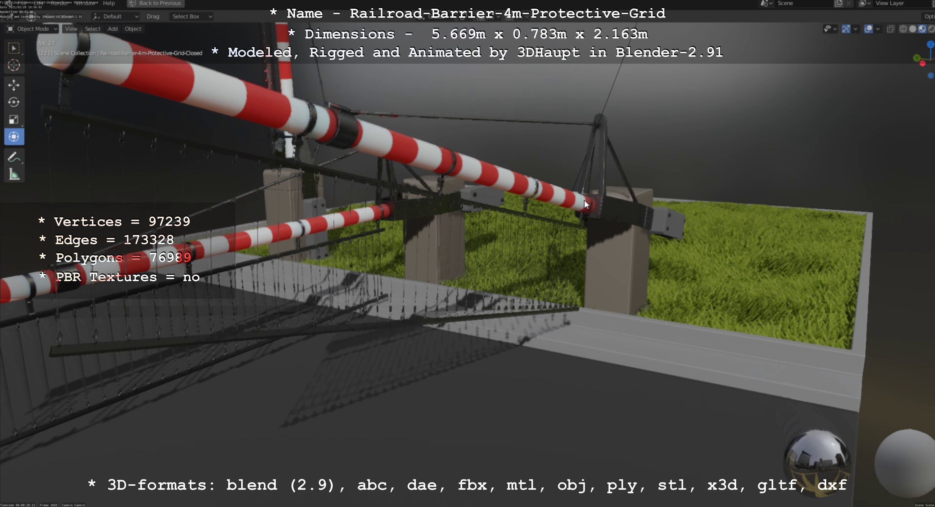 Railroad Barrier 4m High-Poly Protective Grid 3D model_112