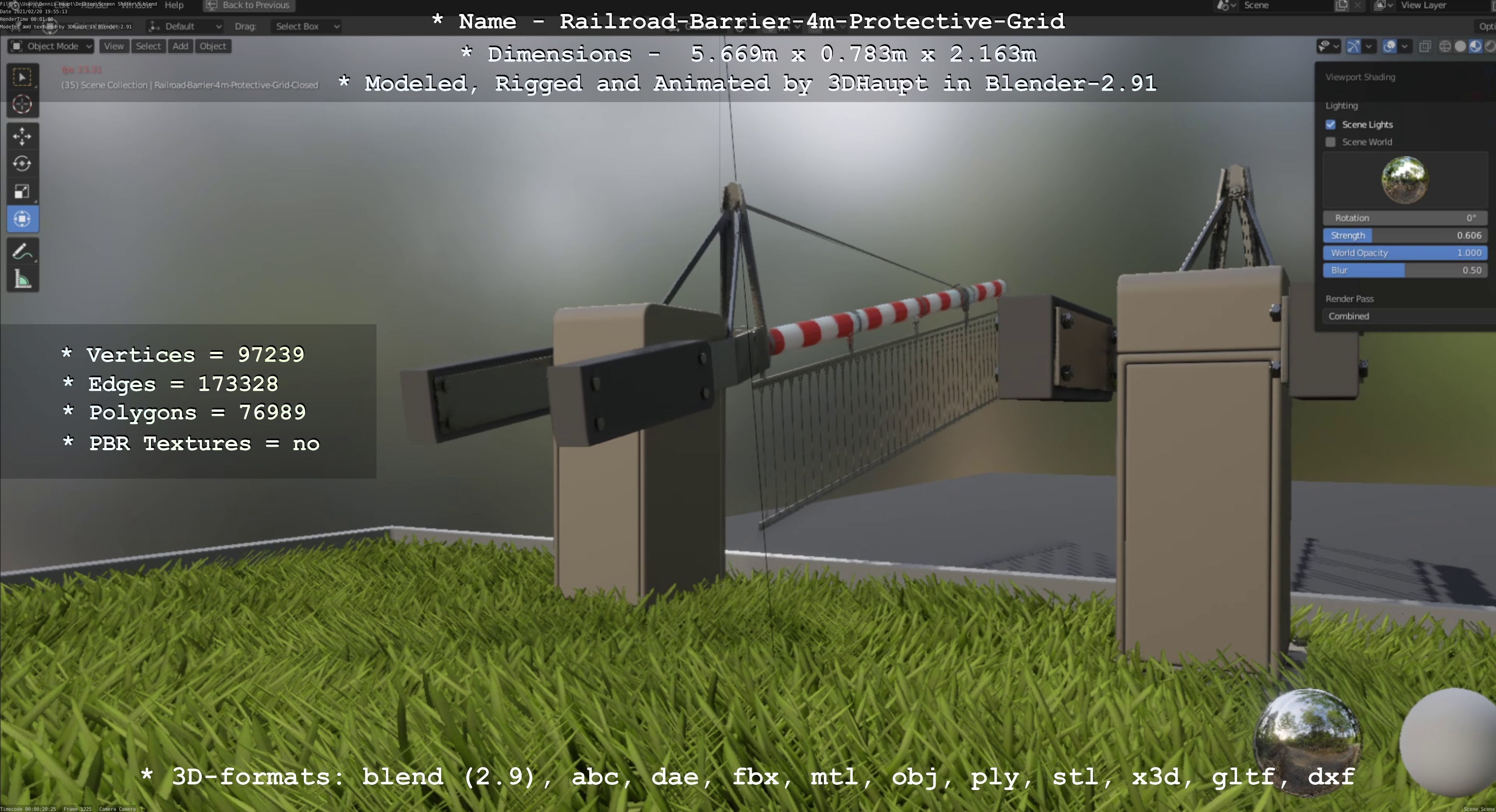 Railroad Barrier 4m High-Poly Protective Grid 3D model_101