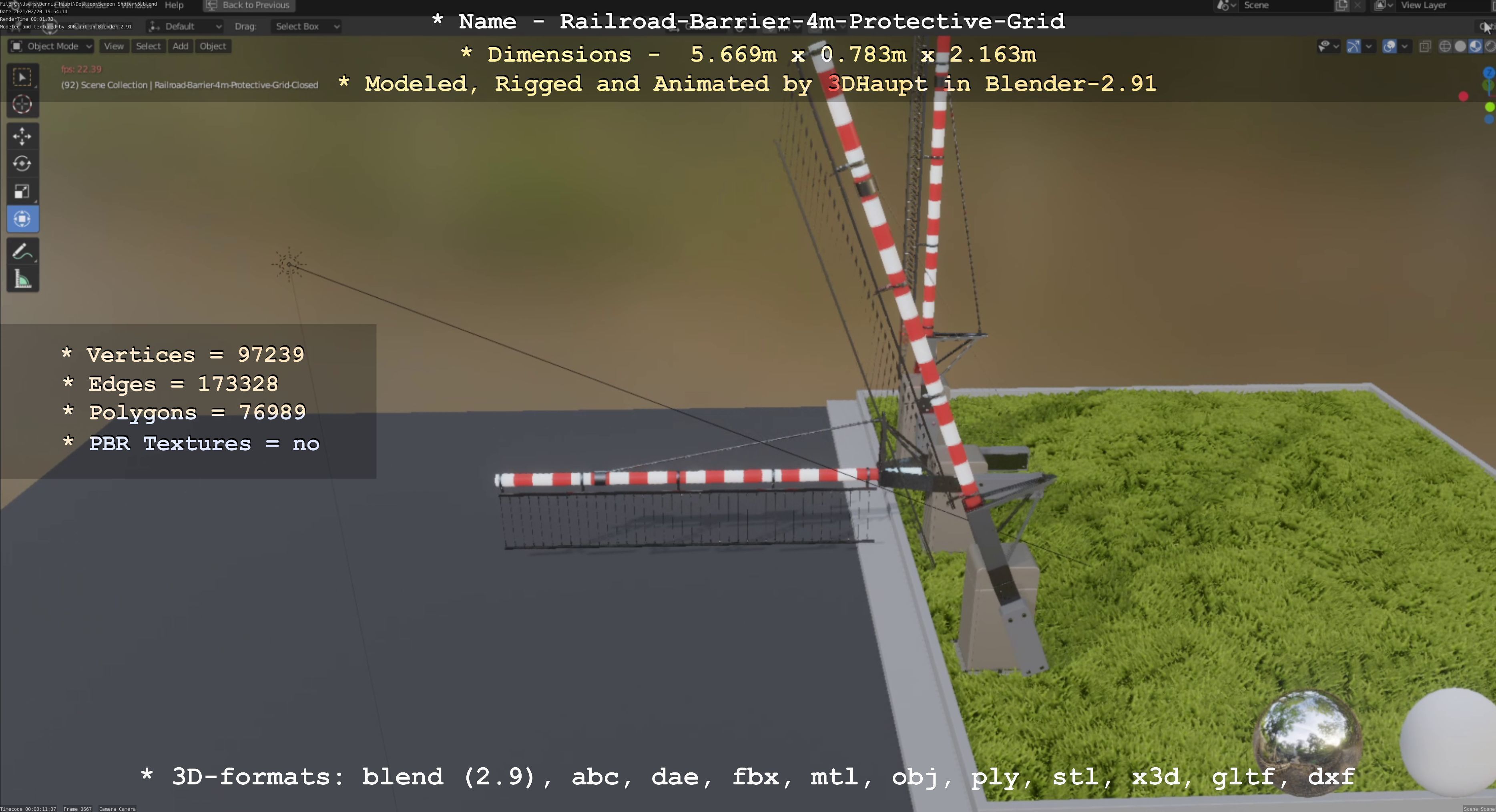 Railroad Barrier 4m High-Poly Protective Grid 3D model_84