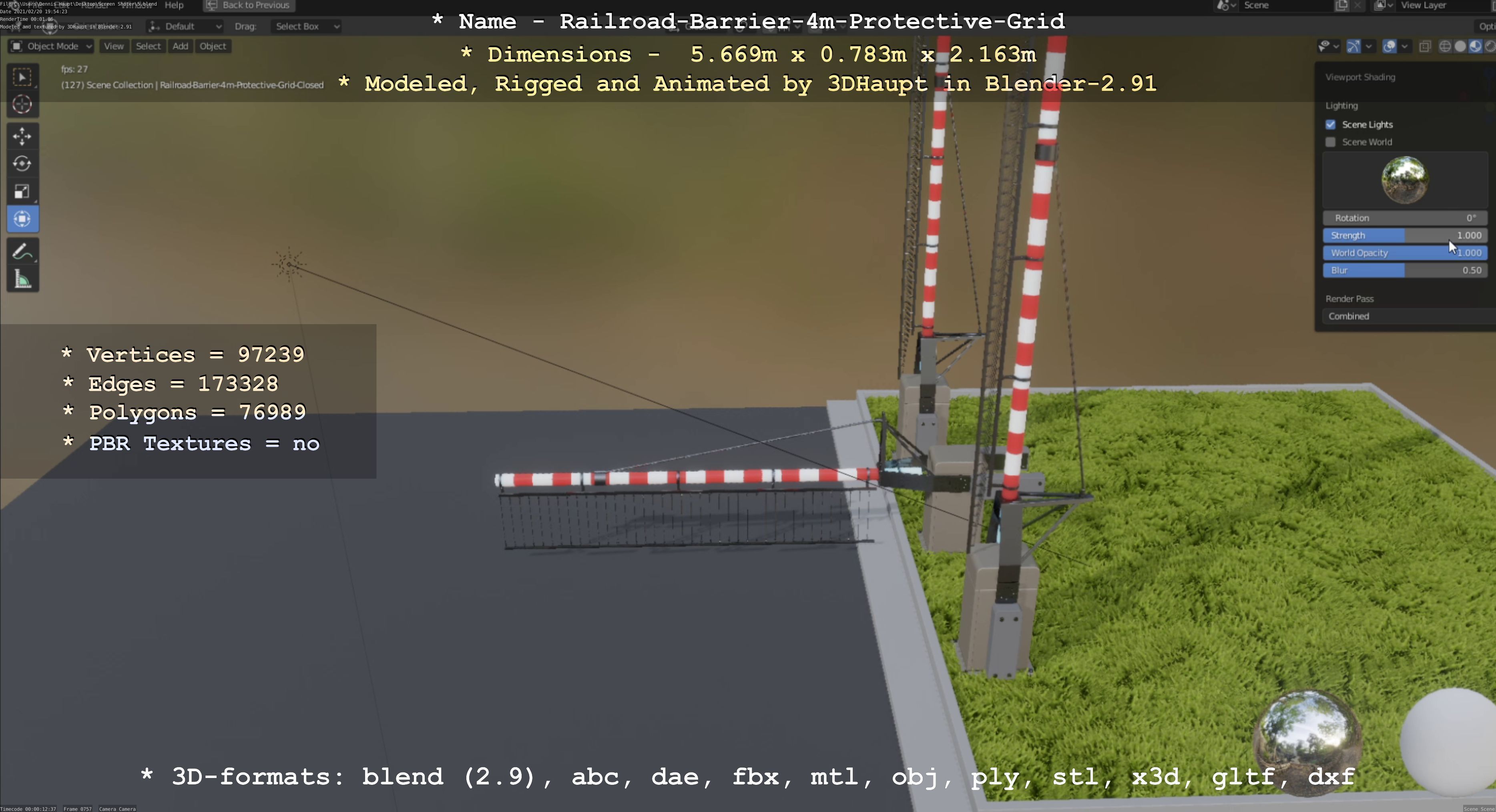 Railroad Barrier 4m High-Poly Protective Grid 3D model_90
