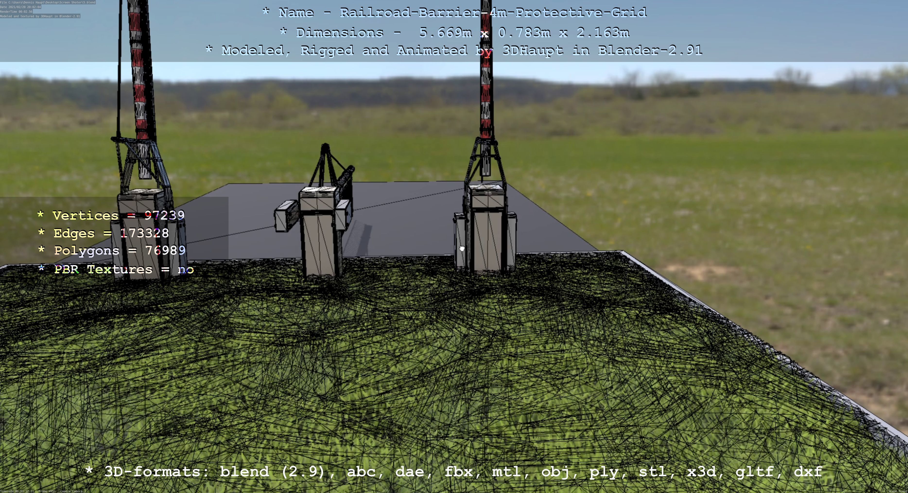 Railroad Barrier 4m High-Poly Protective Grid 3D model_71