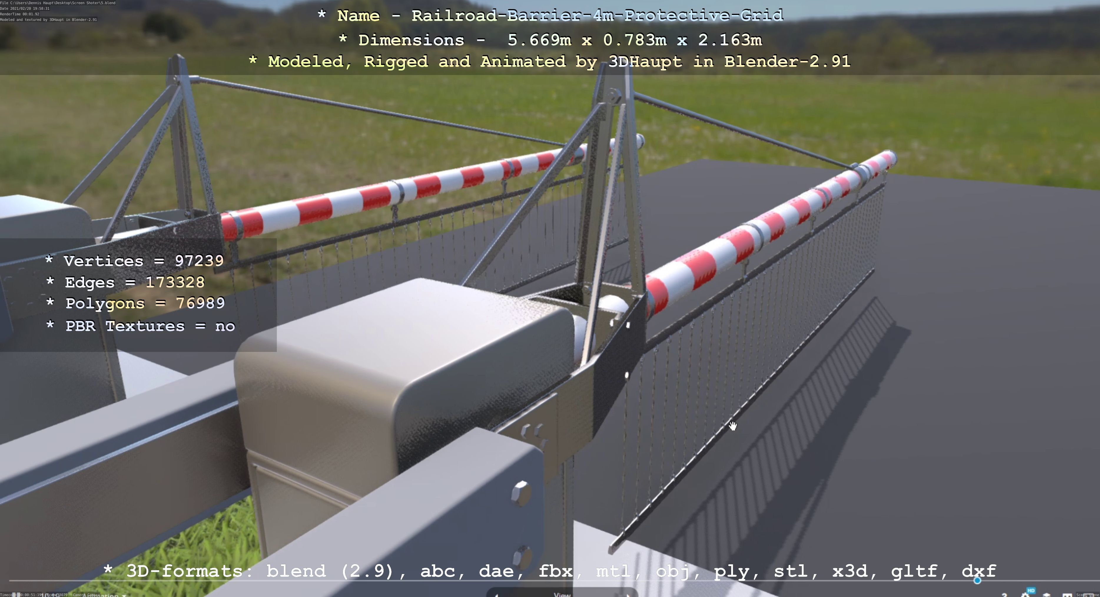 Railroad Barrier 4m High-Poly Protective Grid 3D model_136