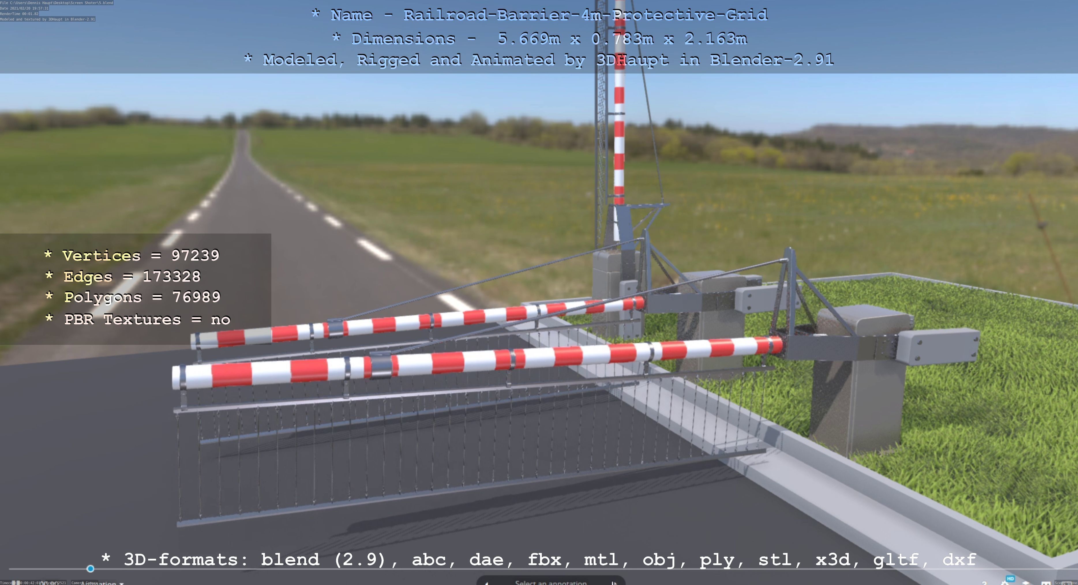 Railroad Barrier 4m High-Poly Protective Grid 3D model_121