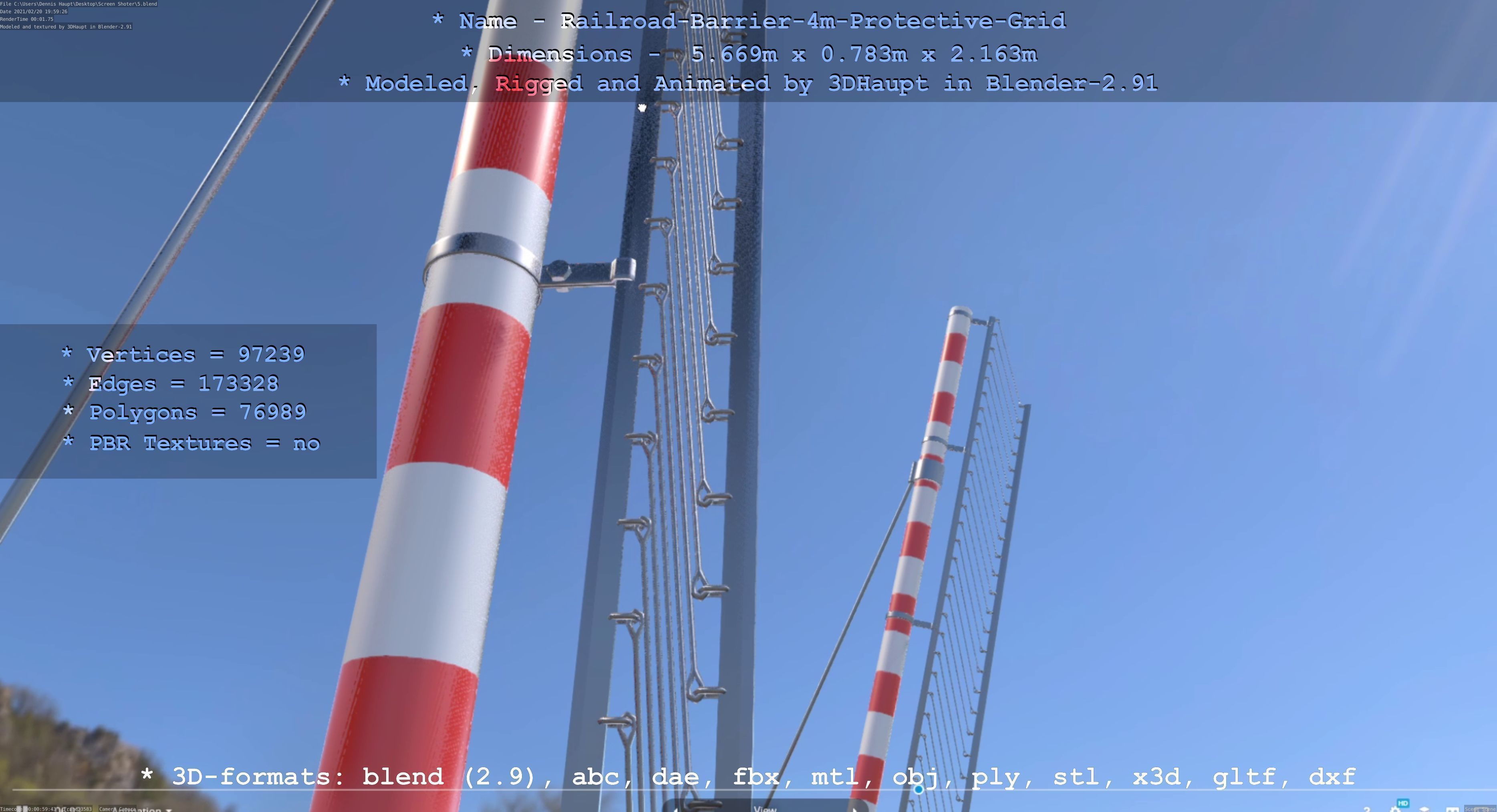 Railroad Barrier 4m High-Poly Protective Grid 3D model_85