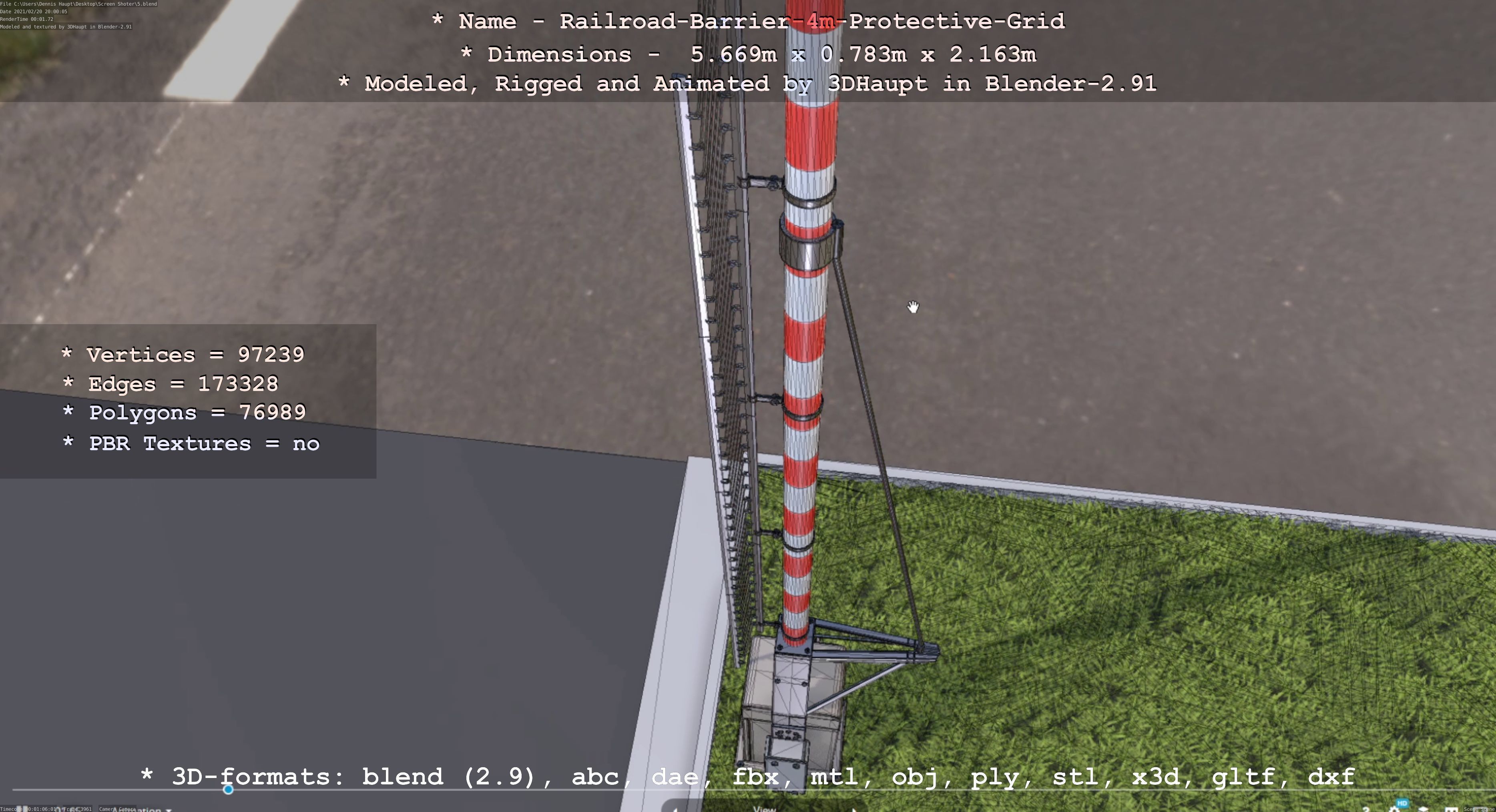 Railroad Barrier 4m High-Poly Protective Grid 3D model_43