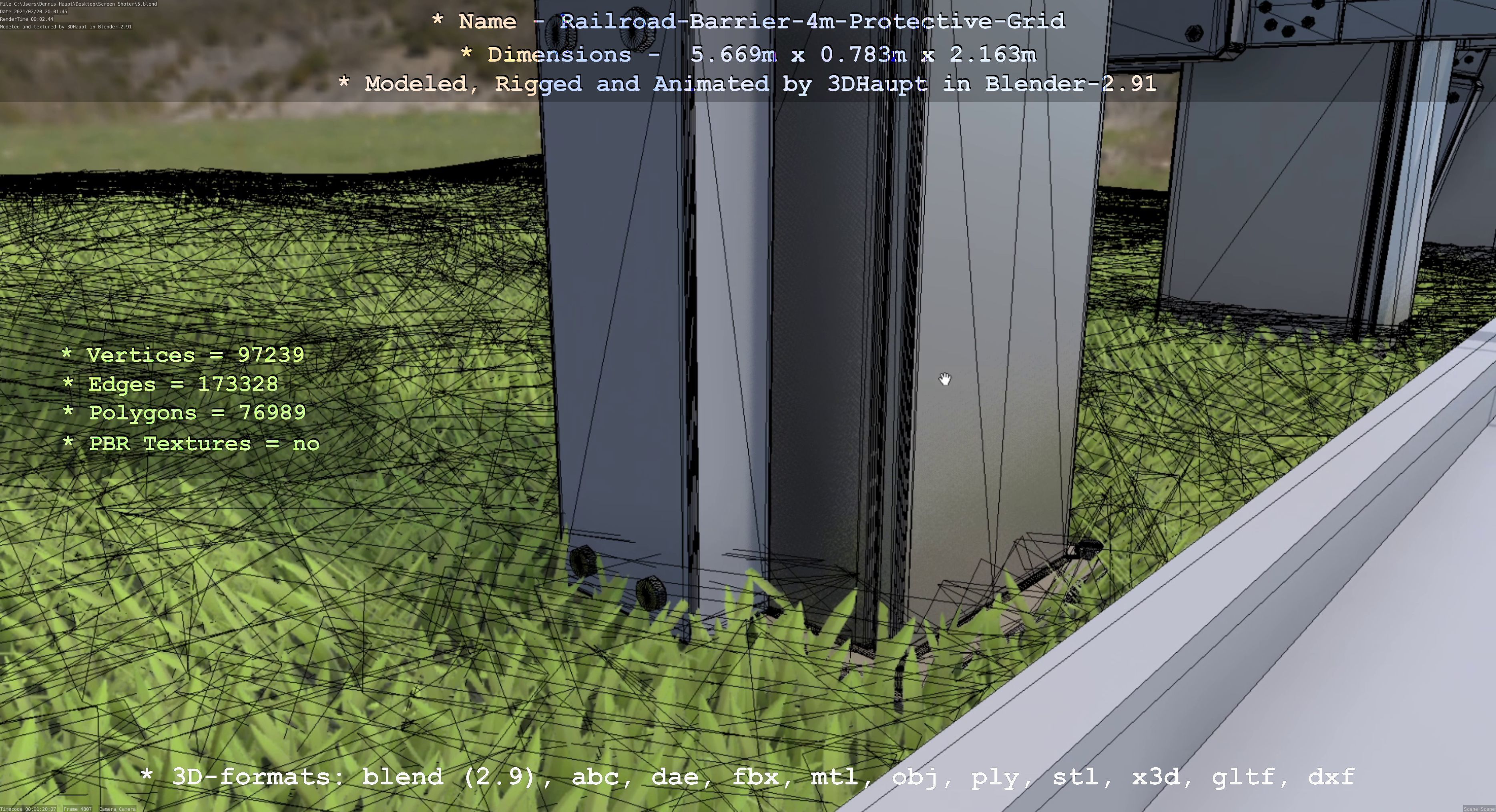 Railroad Barrier 4m High-Poly Protective Grid 3D model_62