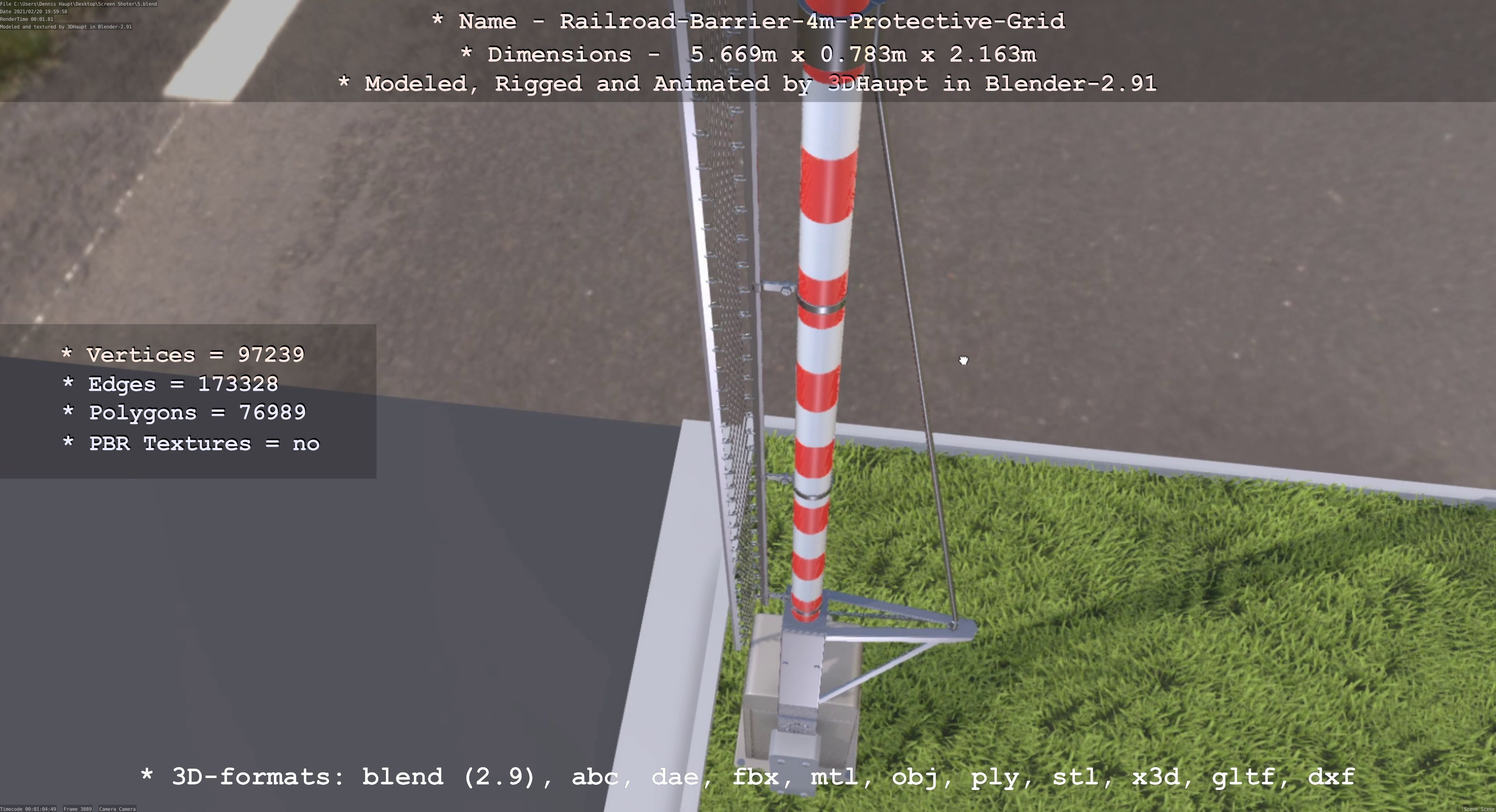 Railroad Barrier 4m High-Poly Protective Grid 3D model_107