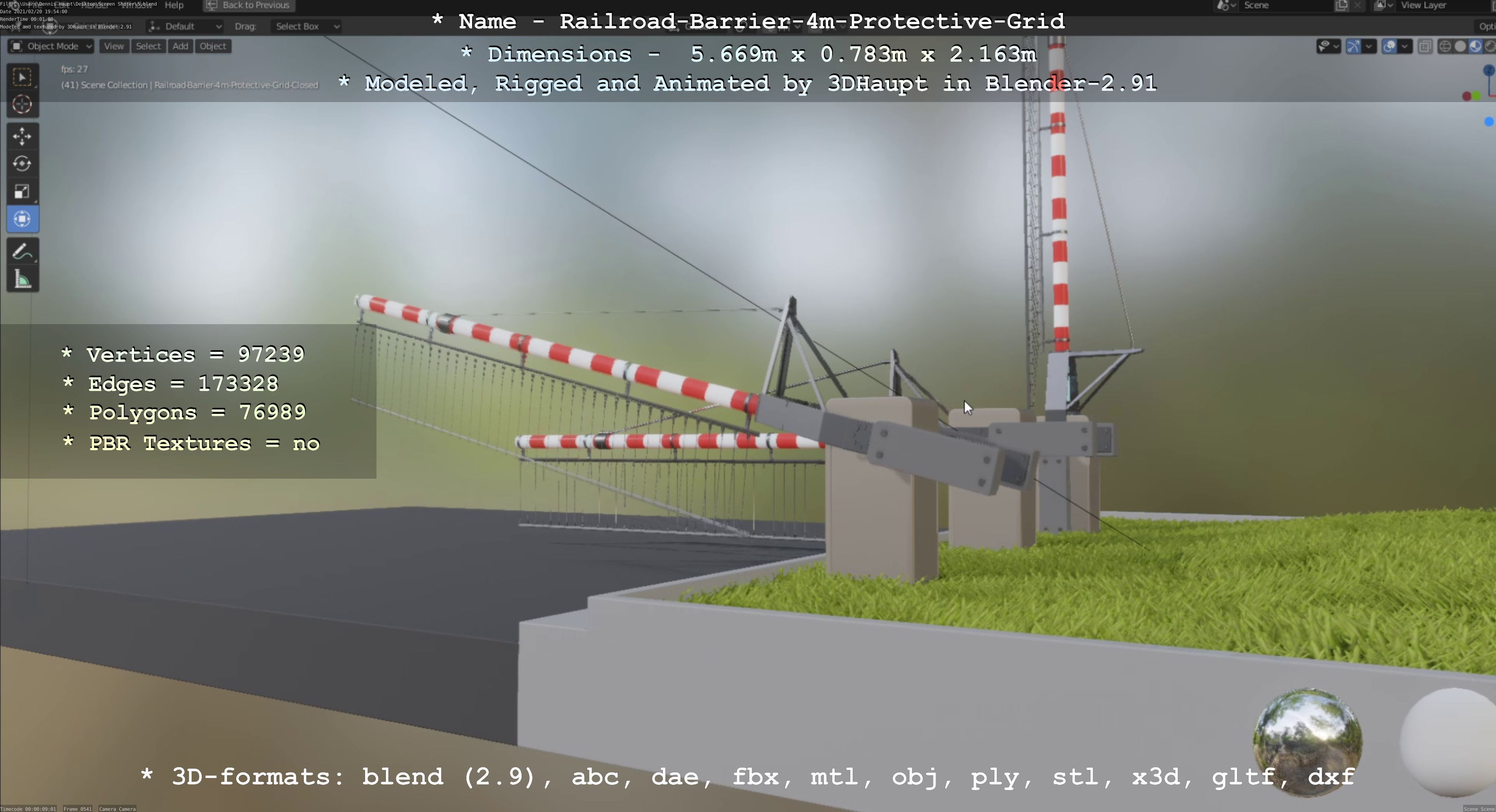 Railroad Barrier 4m High-Poly Protective Grid 3D model_79