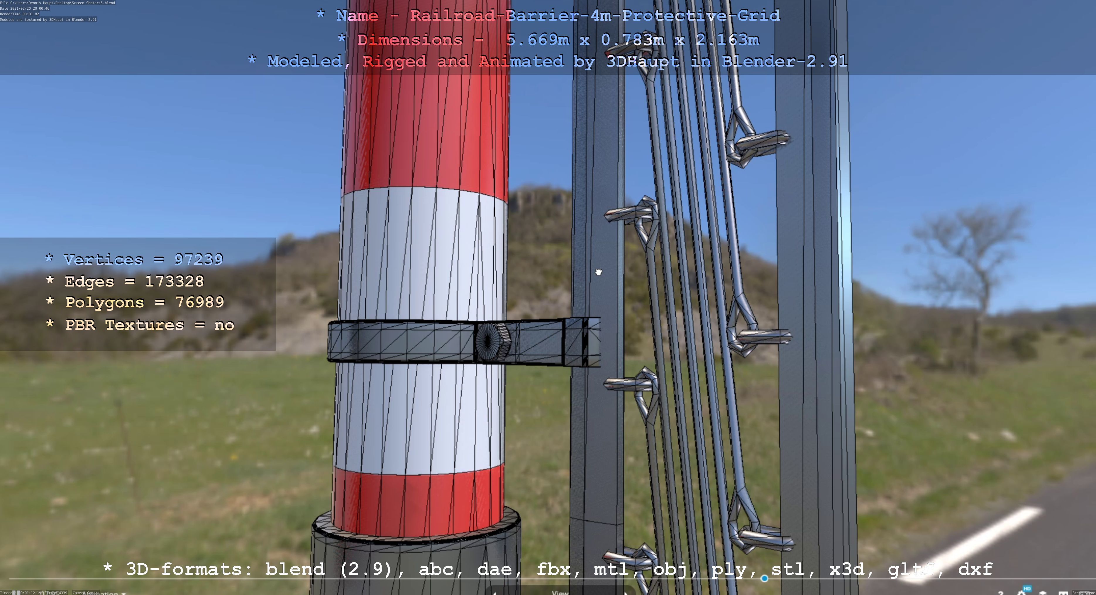 Railroad Barrier 4m High-Poly Protective Grid 3D model_51