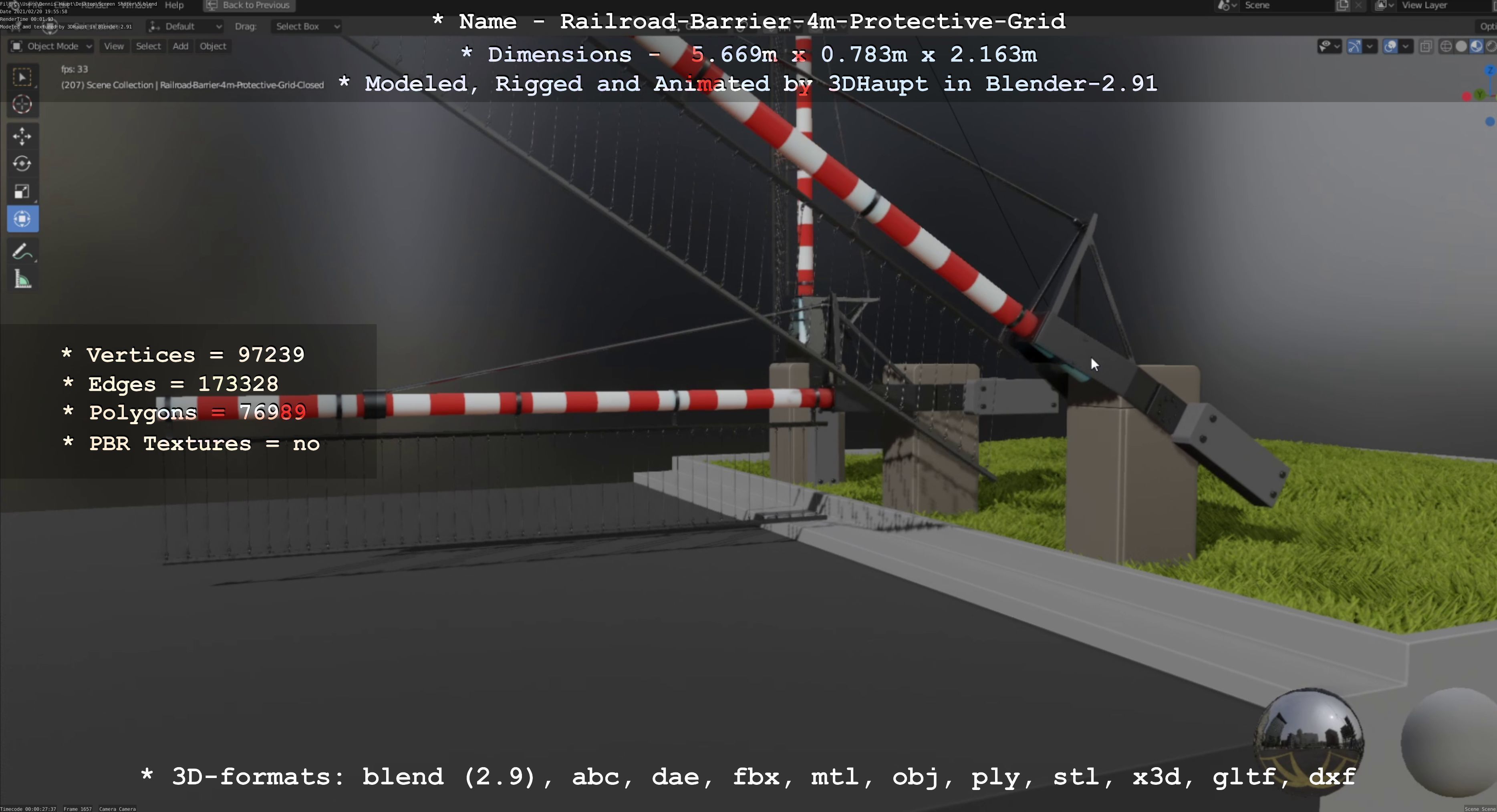 Railroad Barrier 4m High-Poly Protective Grid 3D model_110