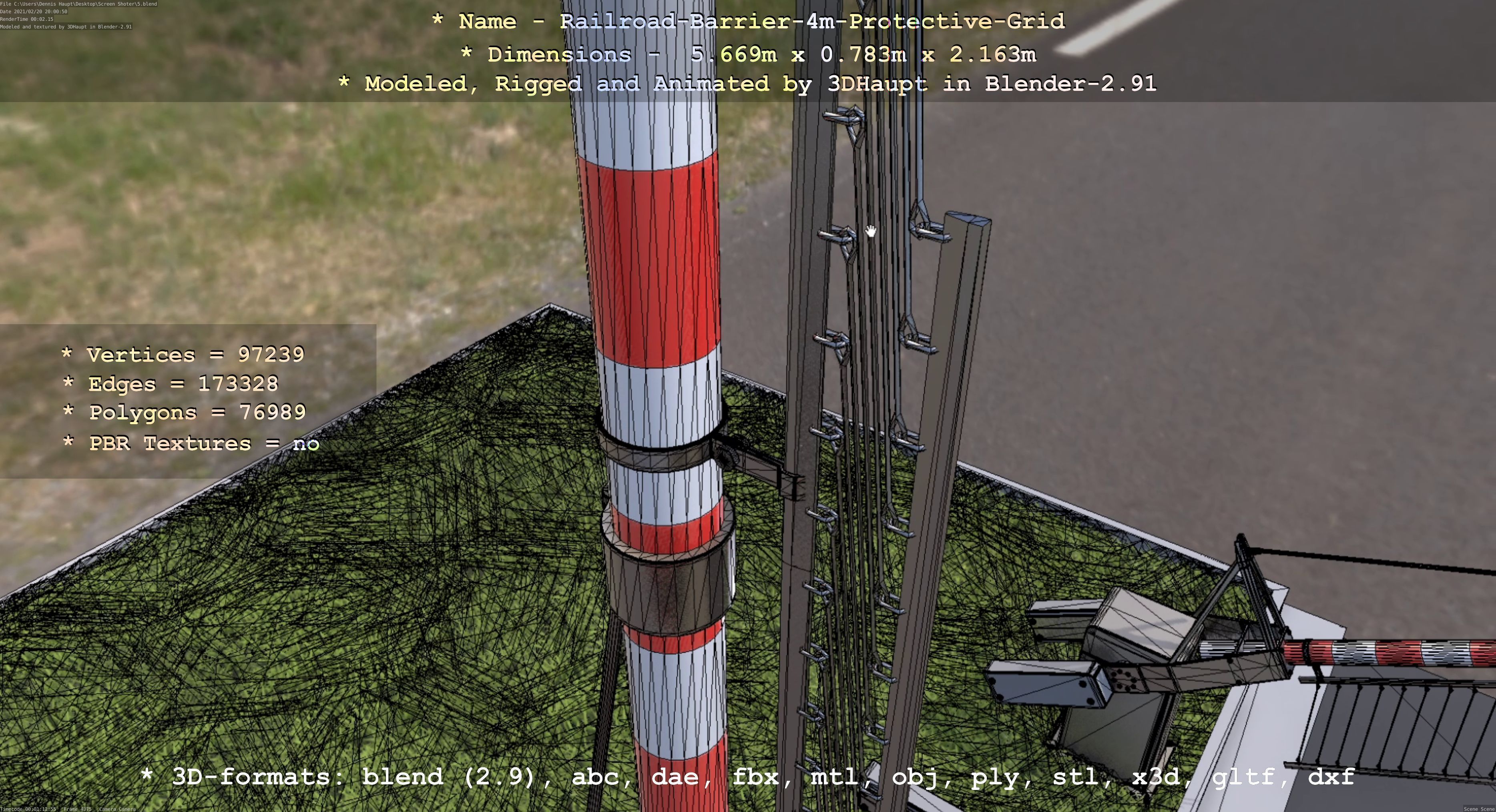 Railroad Barrier 4m High-Poly Protective Grid 3D model_54