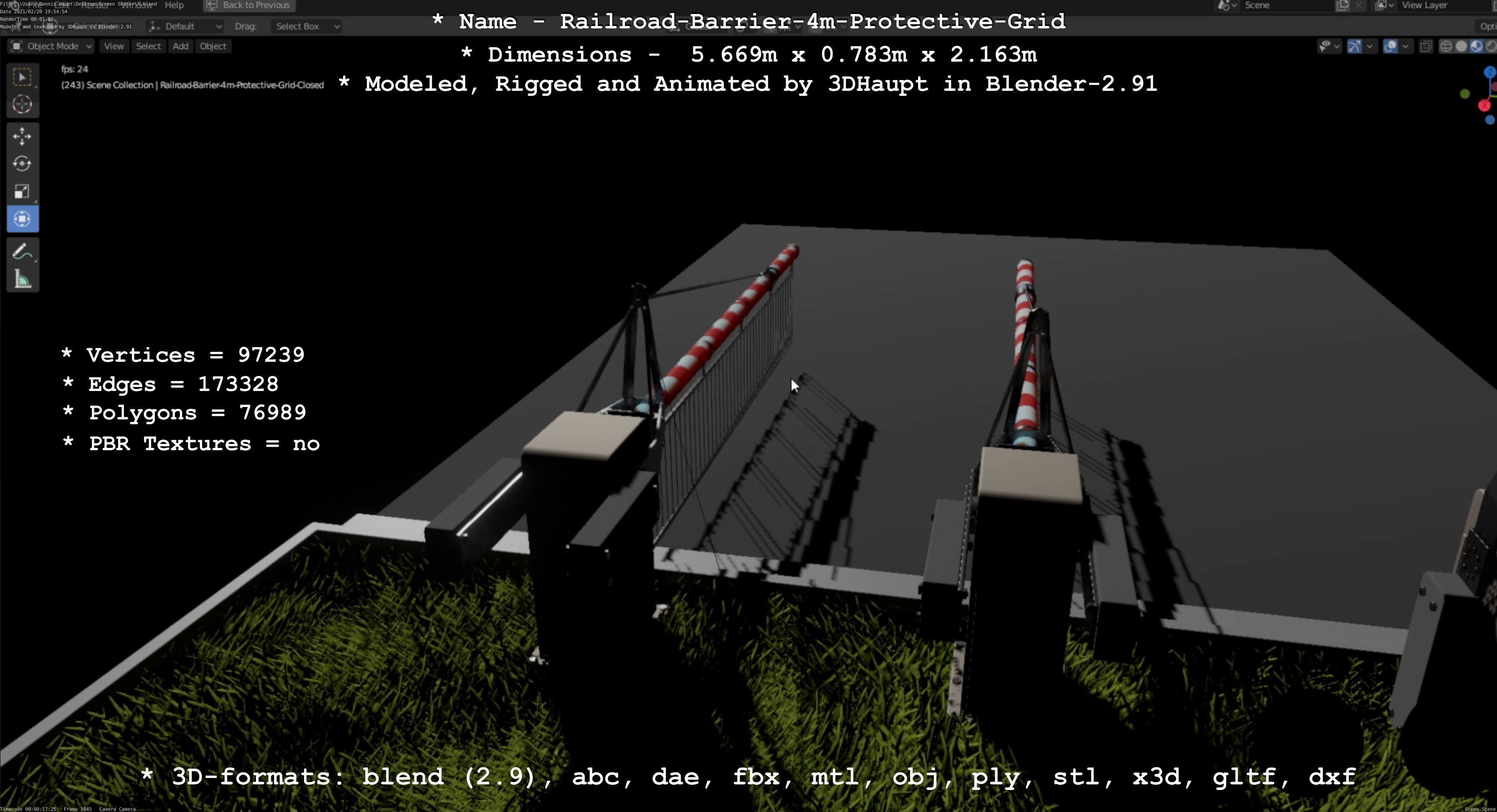 Railroad Barrier 4m High-Poly Protective Grid 3D model_91