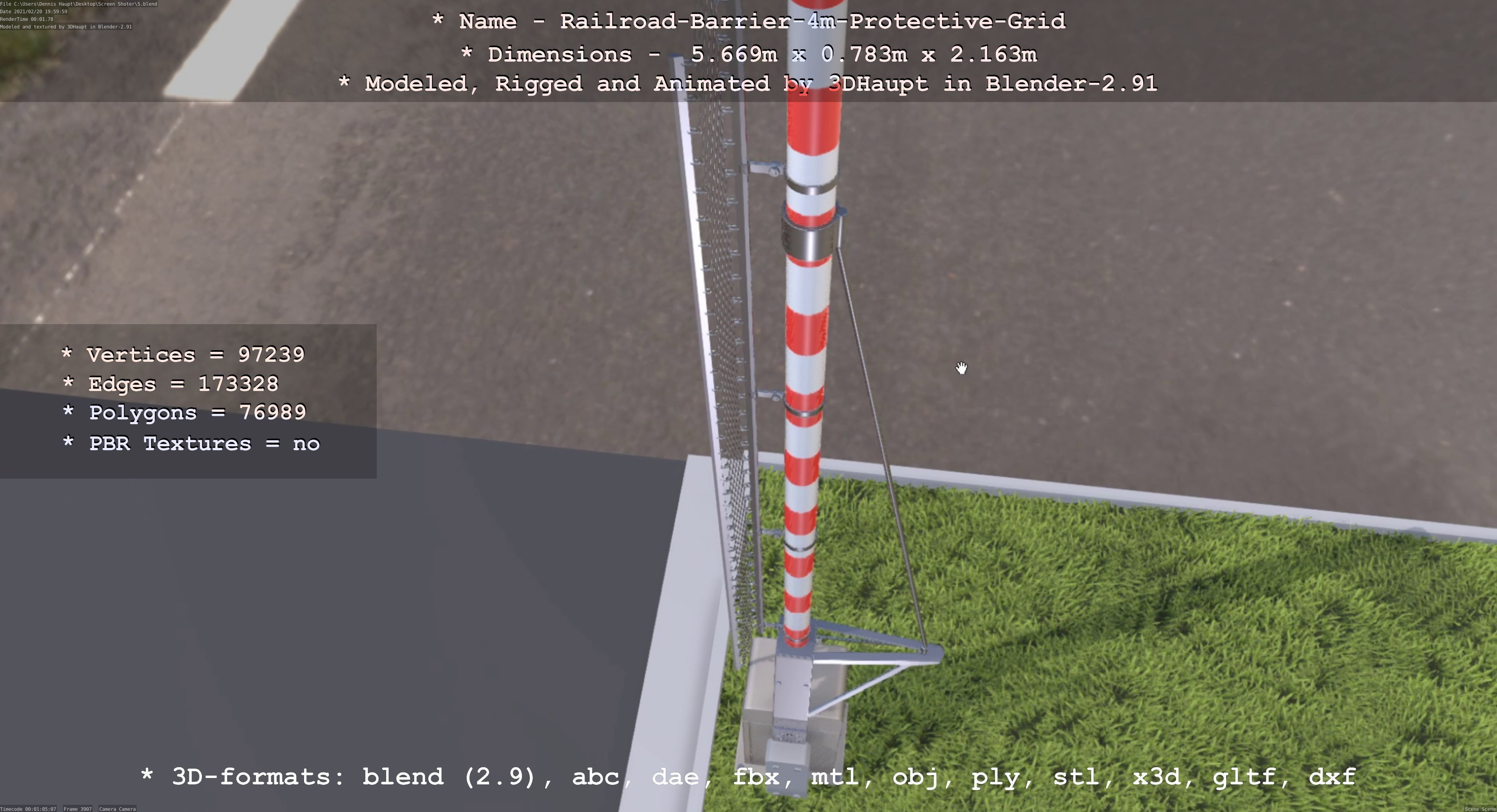 Railroad Barrier 4m High-Poly Protective Grid 3D model_118