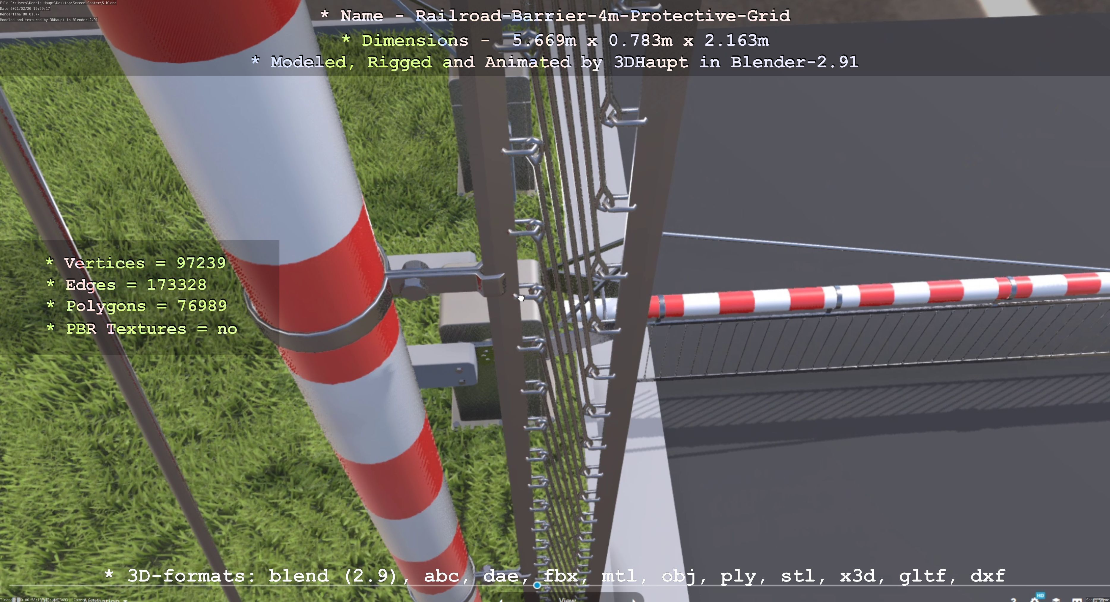 Railroad Barrier 4m High-Poly Protective Grid 3D model_36