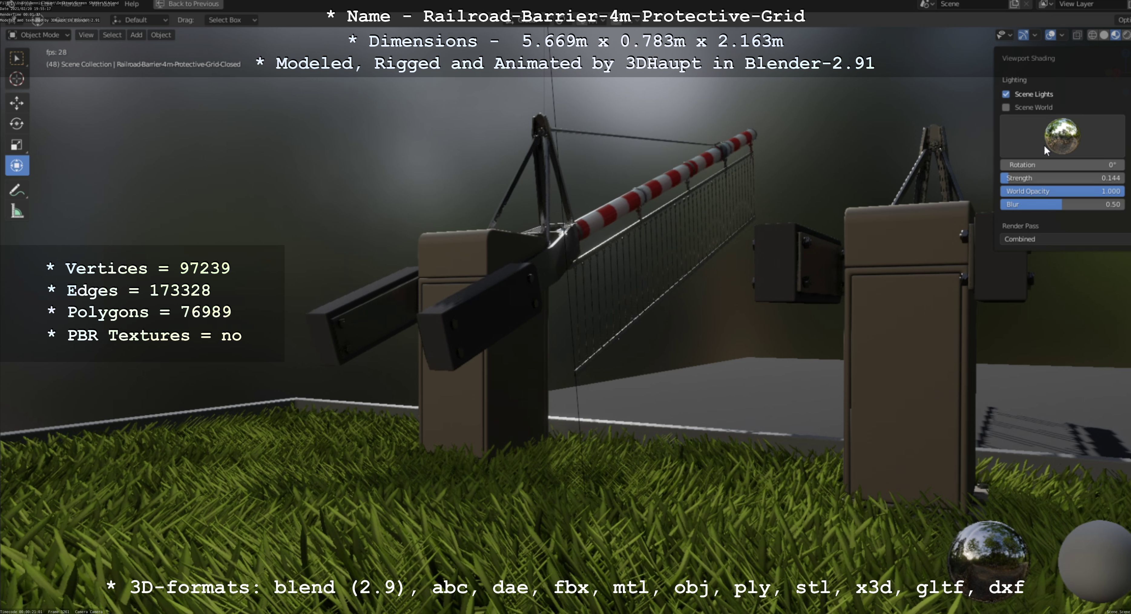 Railroad Barrier 4m High-Poly Protective Grid 3D model_102