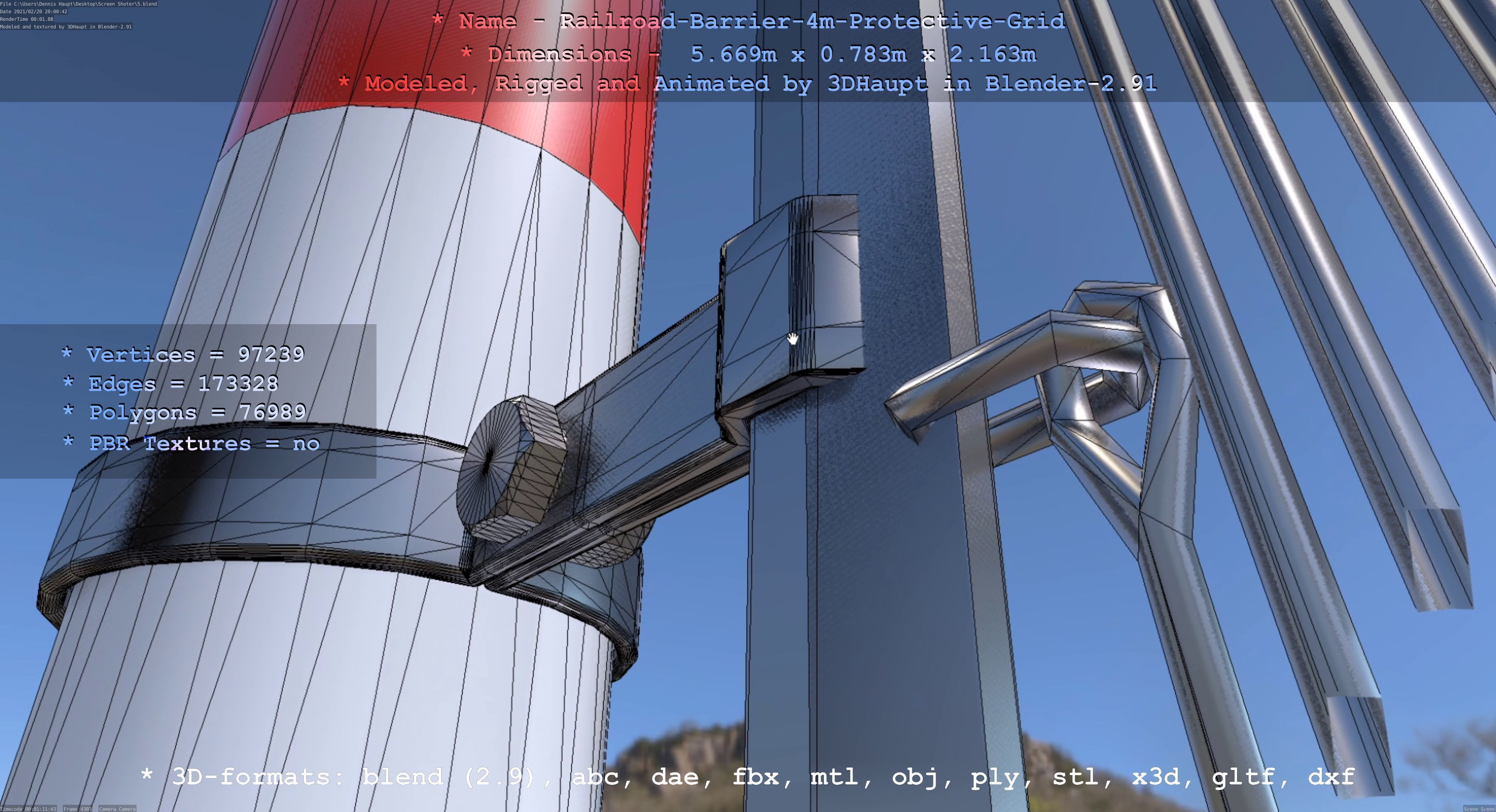 Railroad Barrier 4m High-Poly Protective Grid 3D model_49