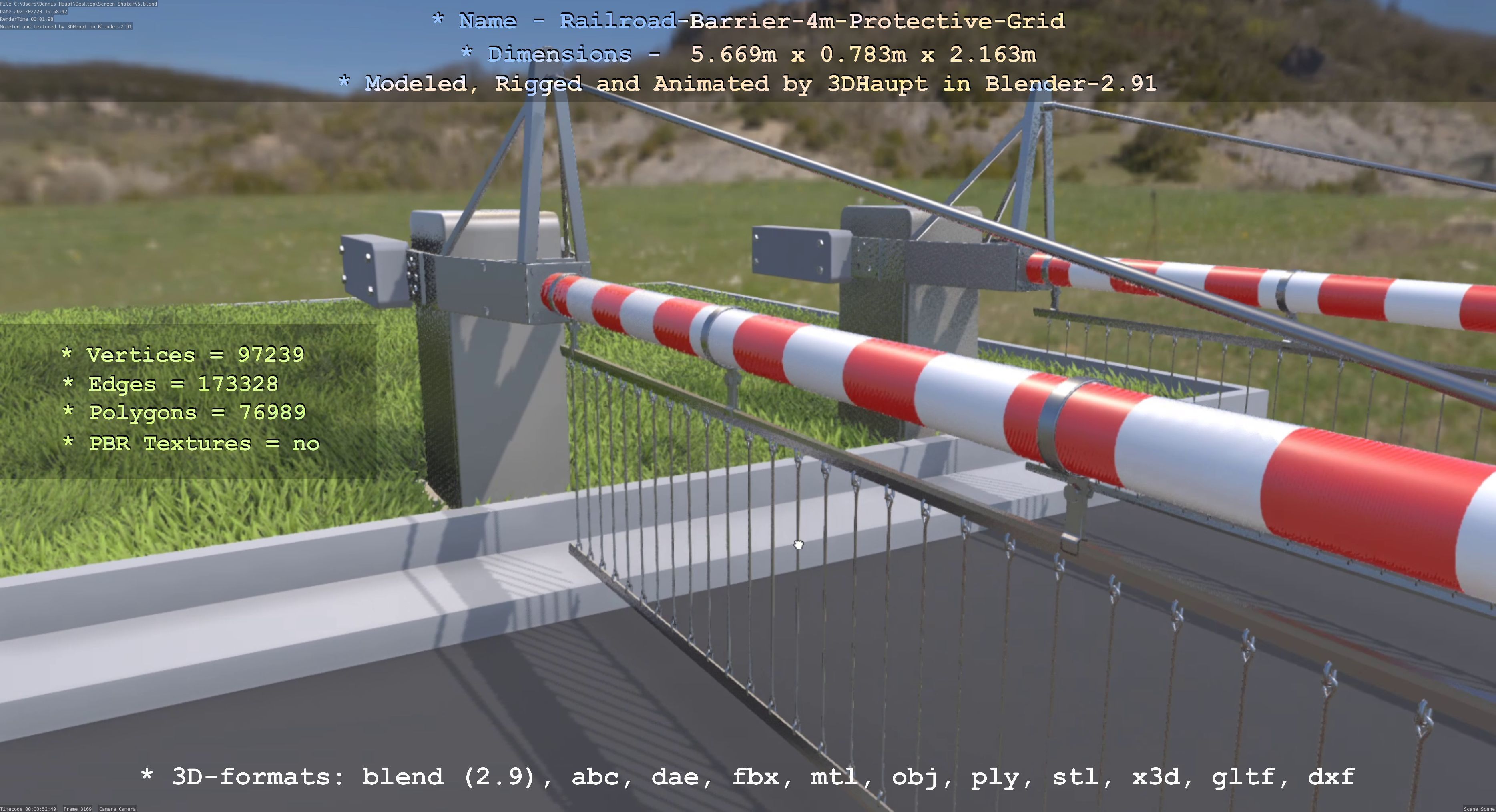 Railroad Barrier 4m High-Poly Protective Grid 3D model_20