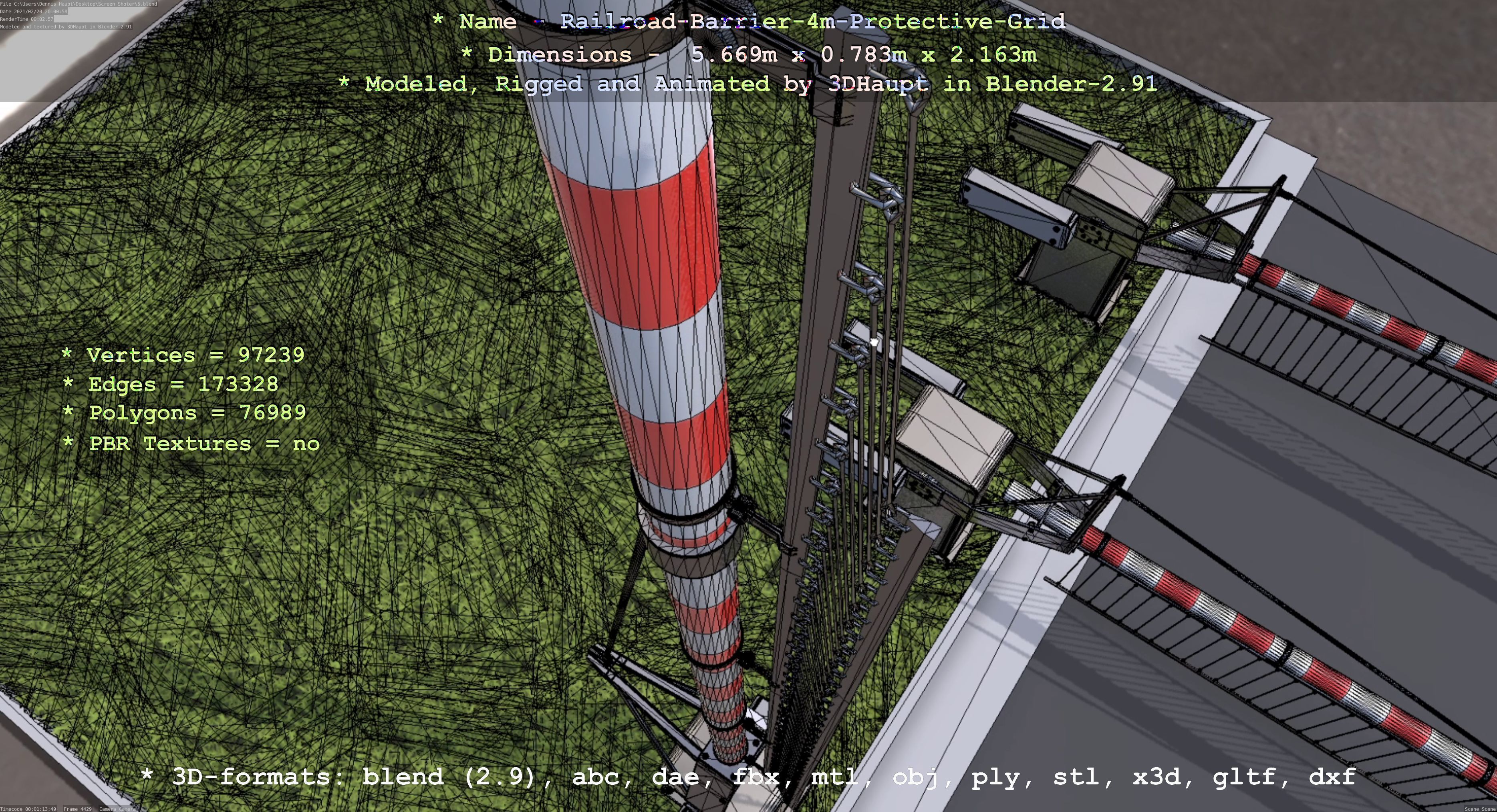 Railroad Barrier 4m High-Poly Protective Grid 3D model_57