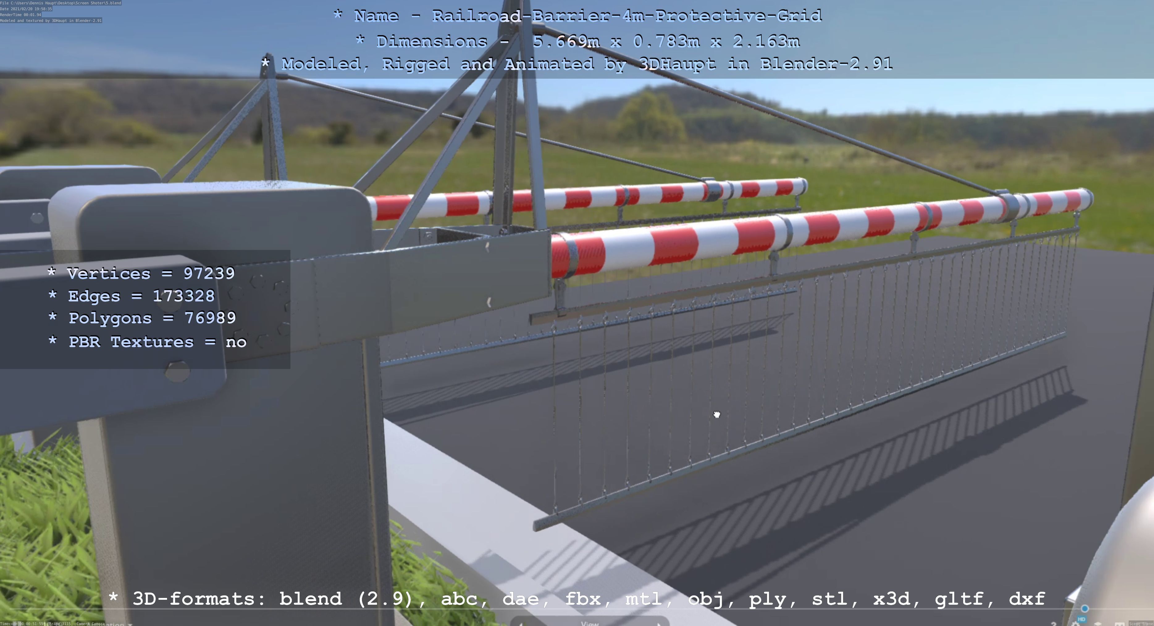Railroad Barrier 4m High-Poly Protective Grid 3D model_138