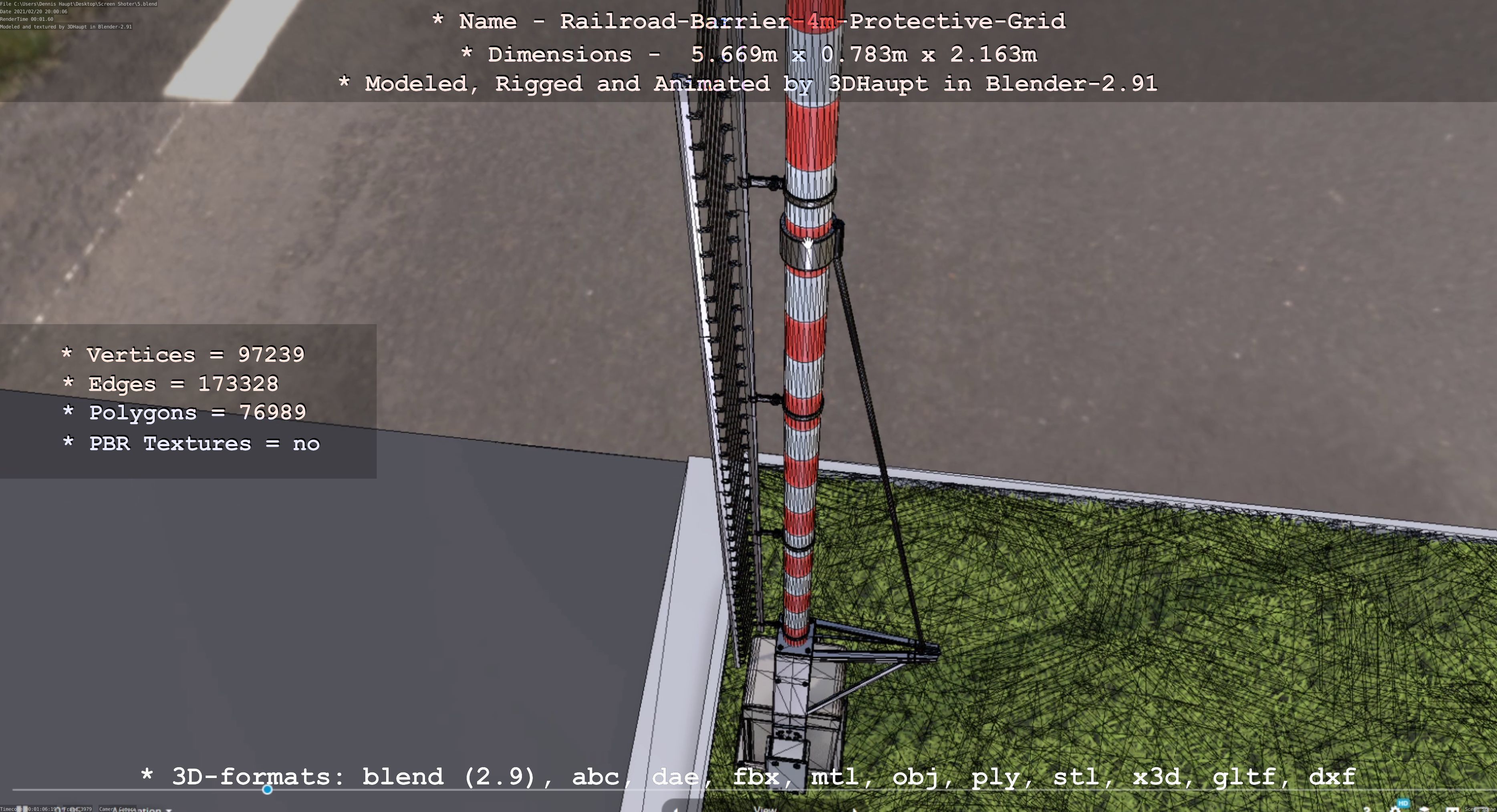 Railroad Barrier 4m High-Poly Protective Grid 3D model_44