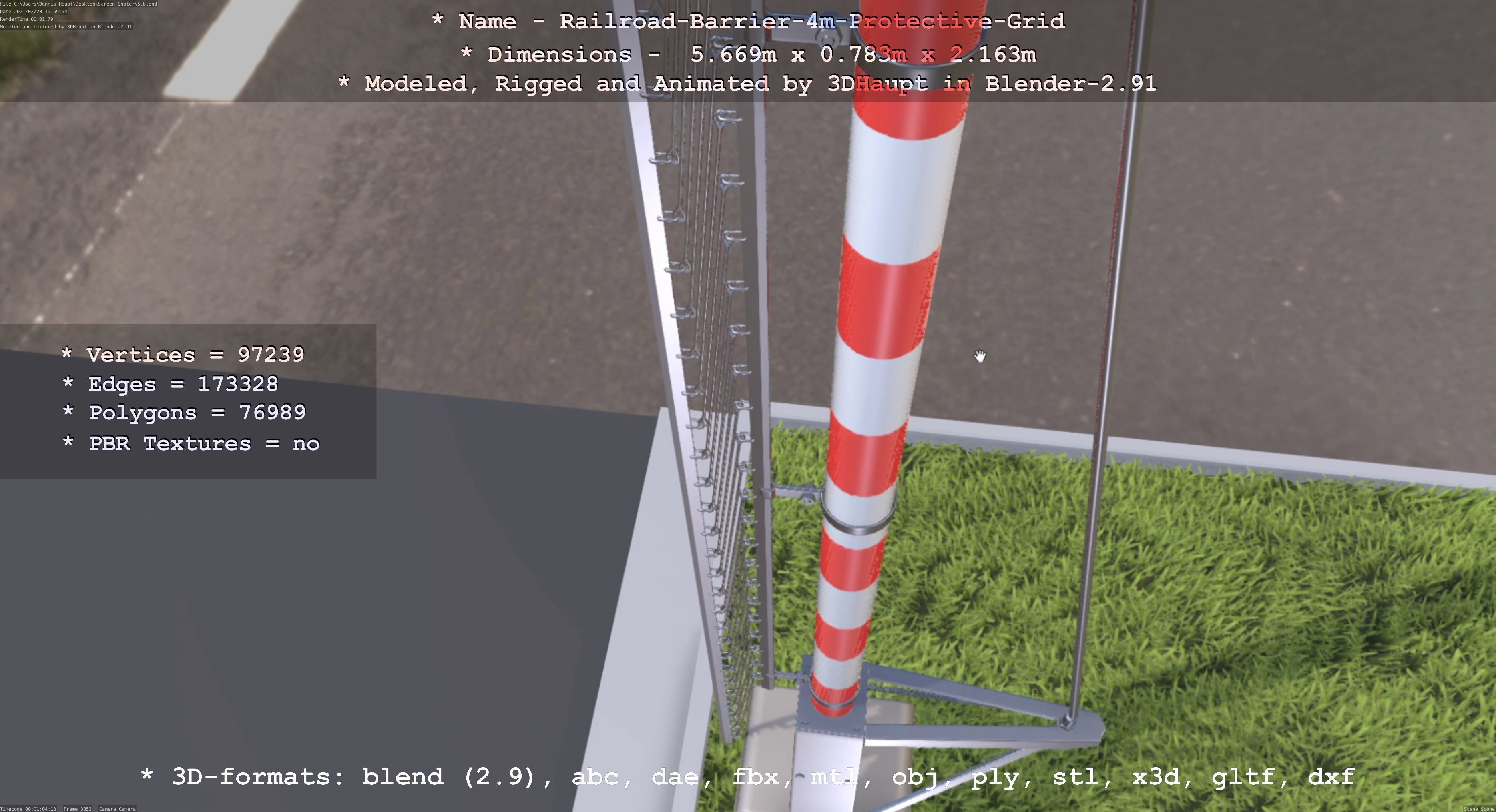 Railroad Barrier 4m High-Poly Protective Grid 3D model_96