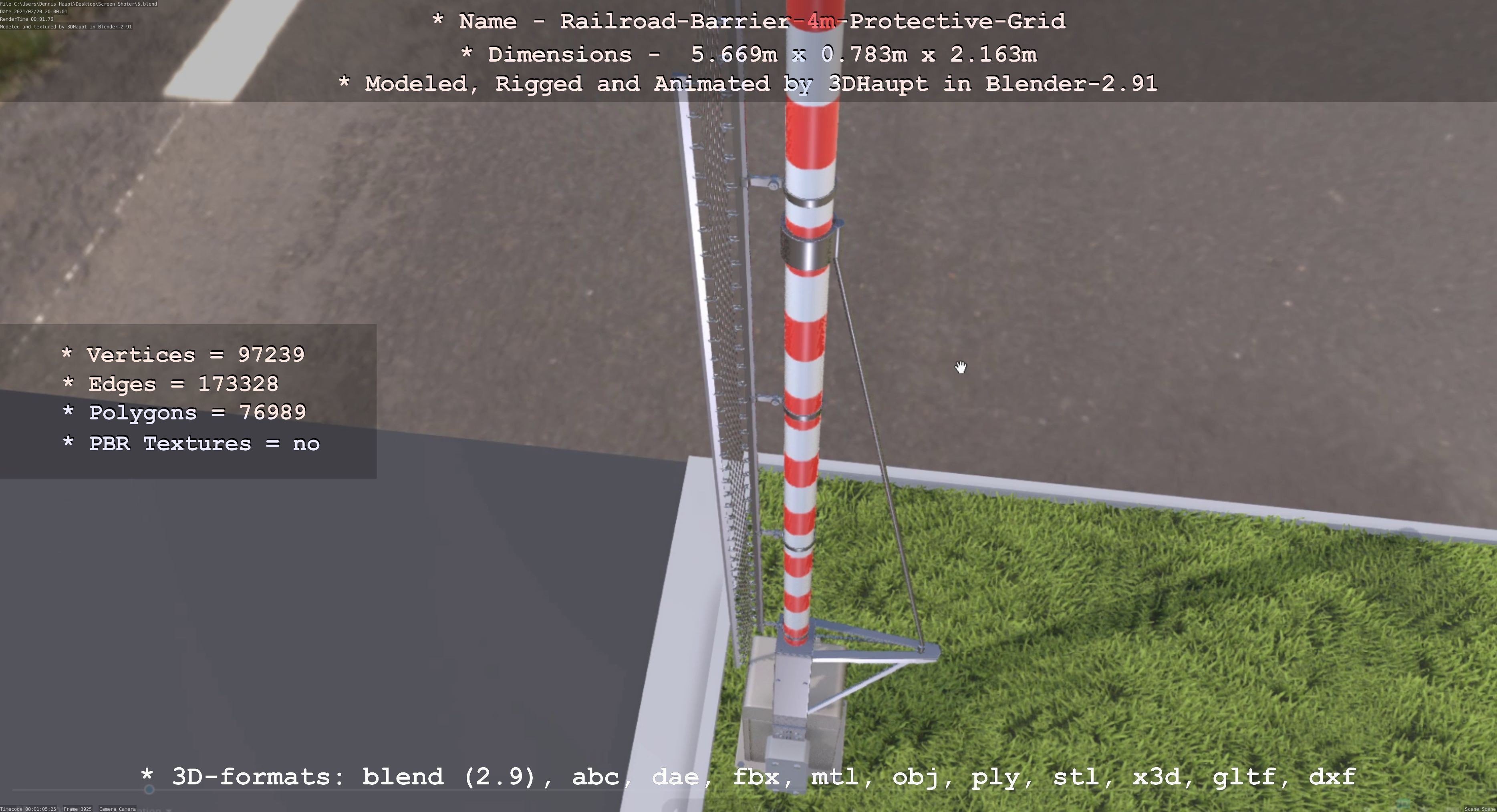 Railroad Barrier 4m High-Poly Protective Grid 3D model_129