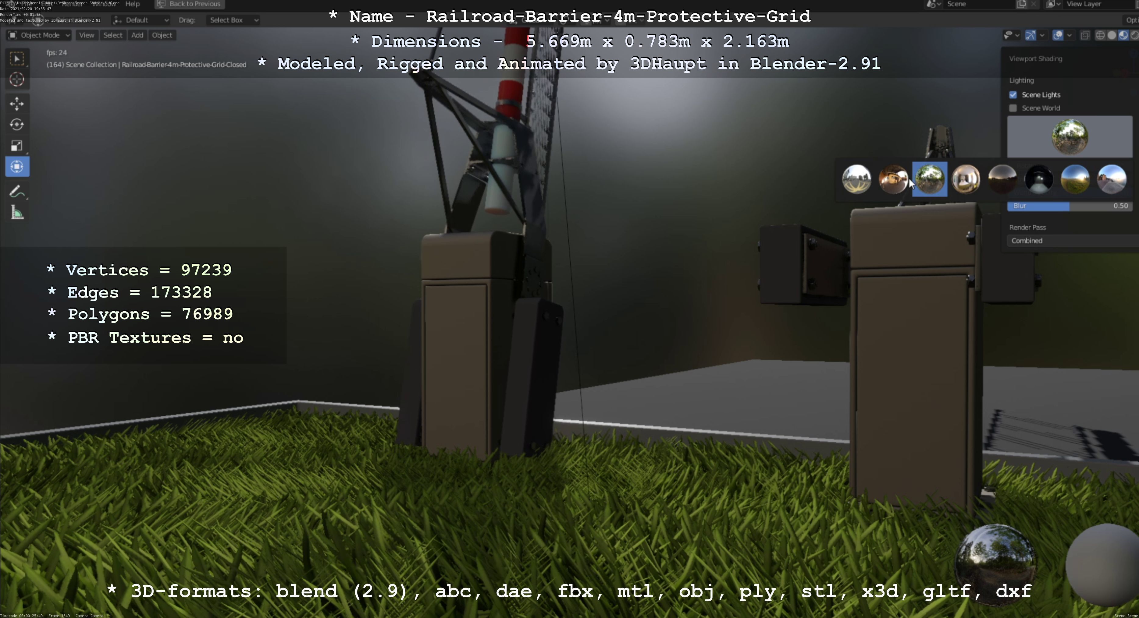 Railroad Barrier 4m High-Poly Protective Grid 3D model_104