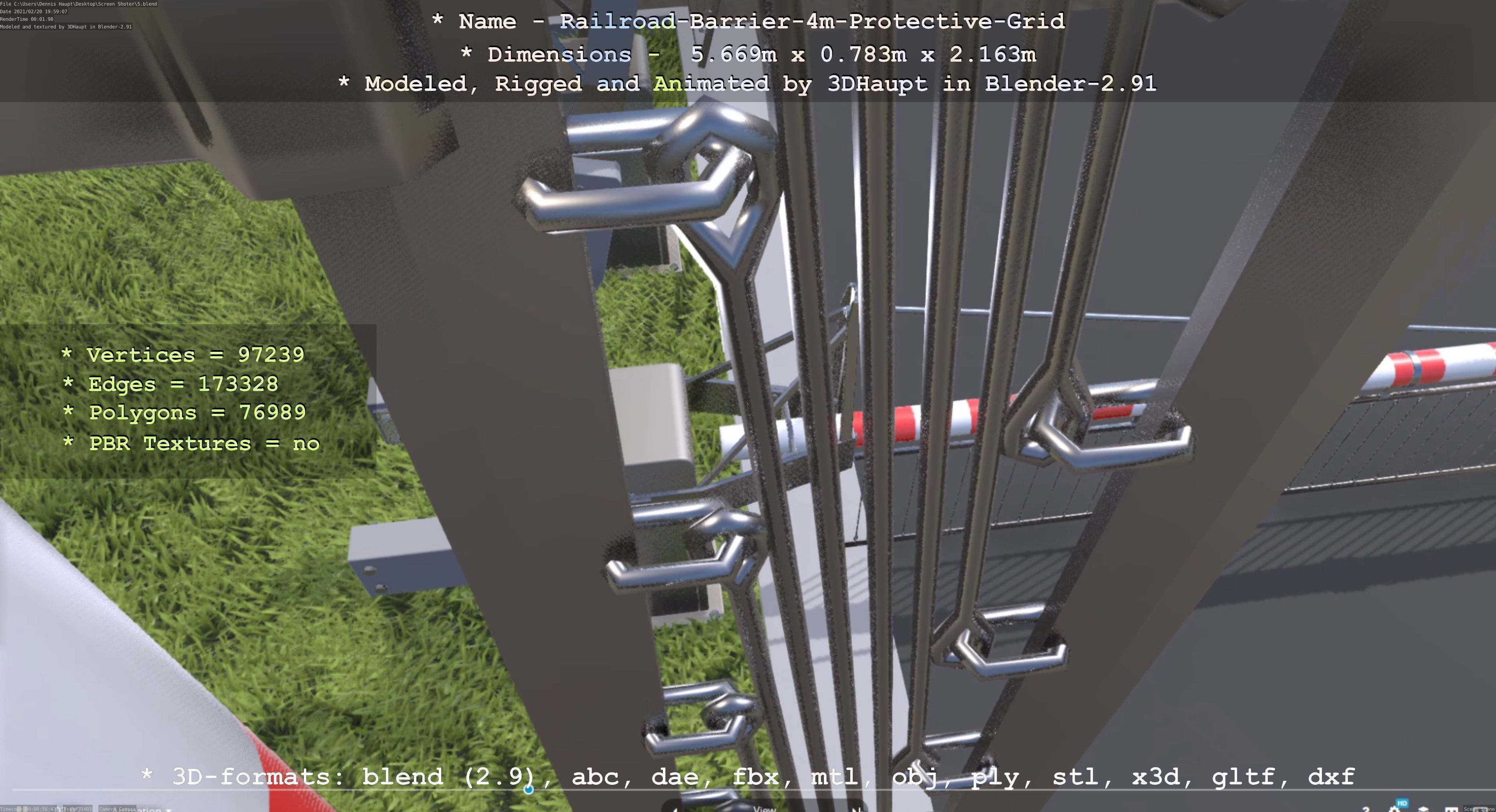 Railroad Barrier 4m High-Poly Protective Grid 3D model_38