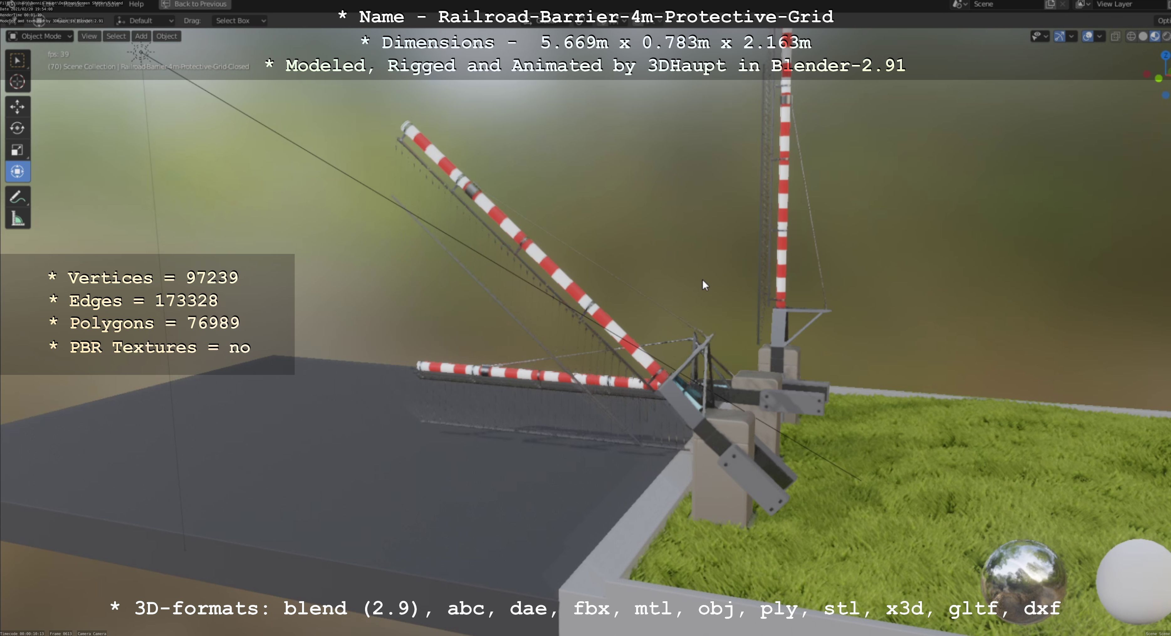 Railroad Barrier 4m High-Poly Protective Grid 3D model_82