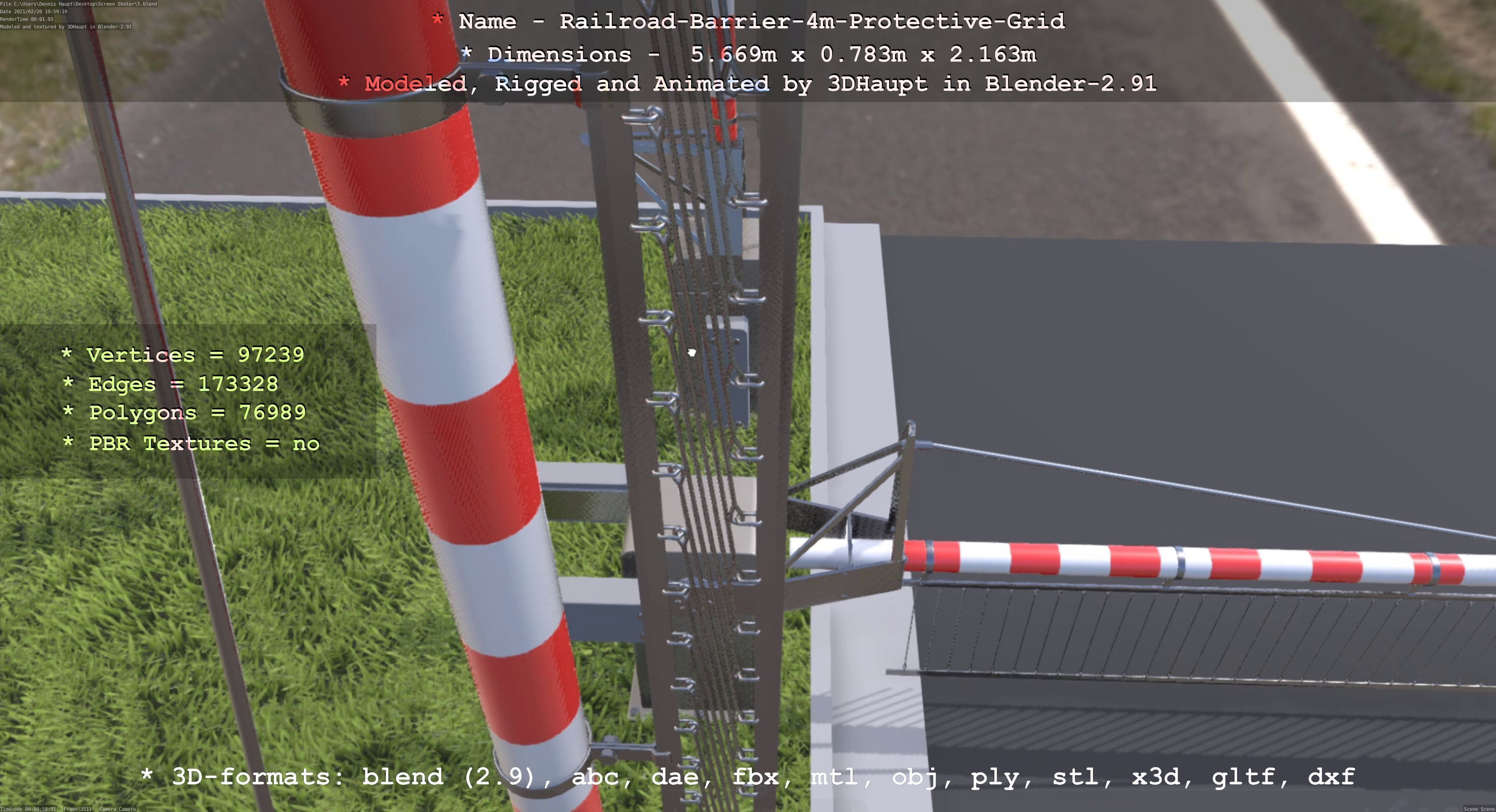 Railroad Barrier 4m High-Poly Protective Grid 3D model_52