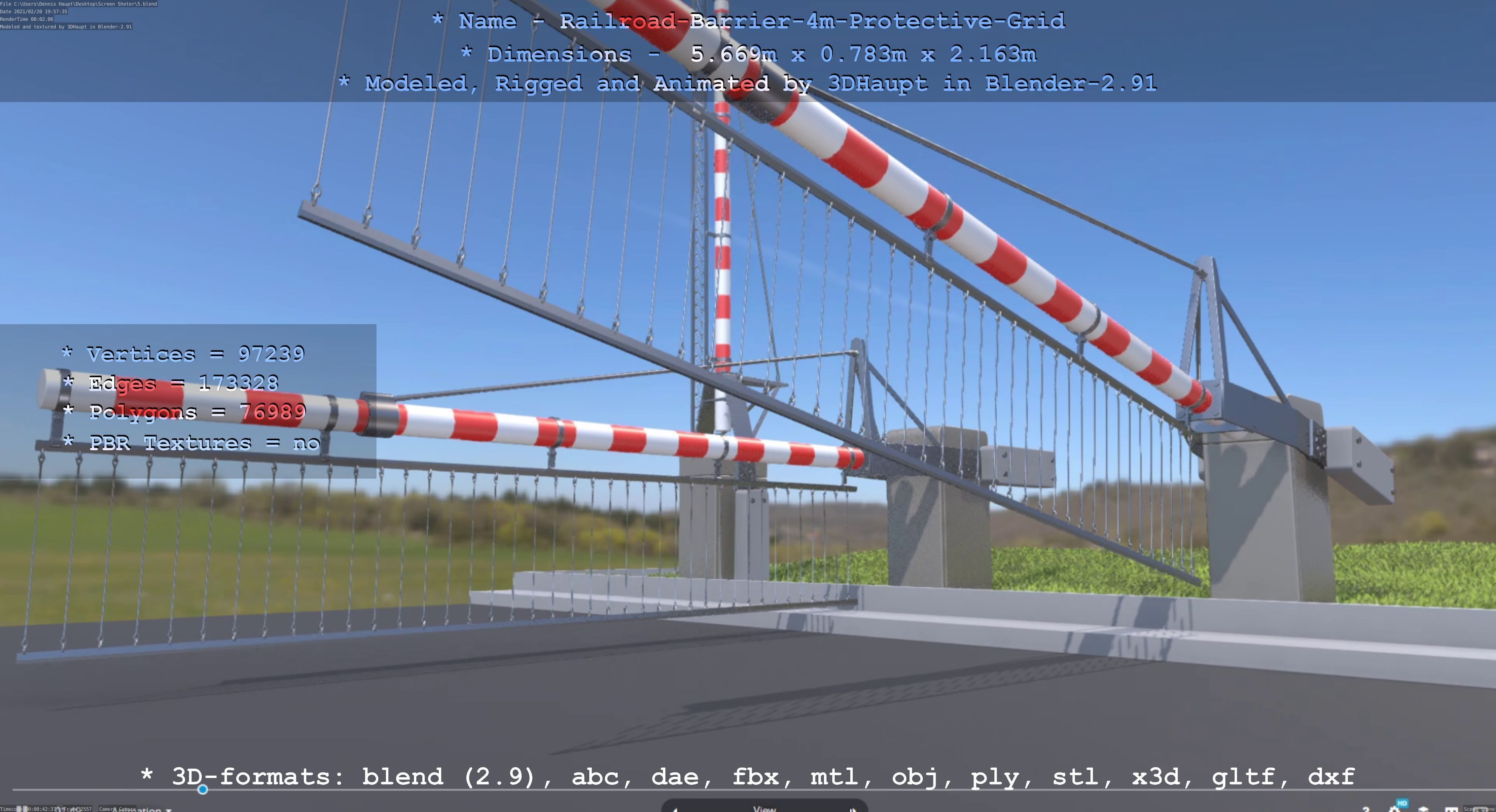Railroad Barrier 4m High-Poly Protective Grid 3D model_122