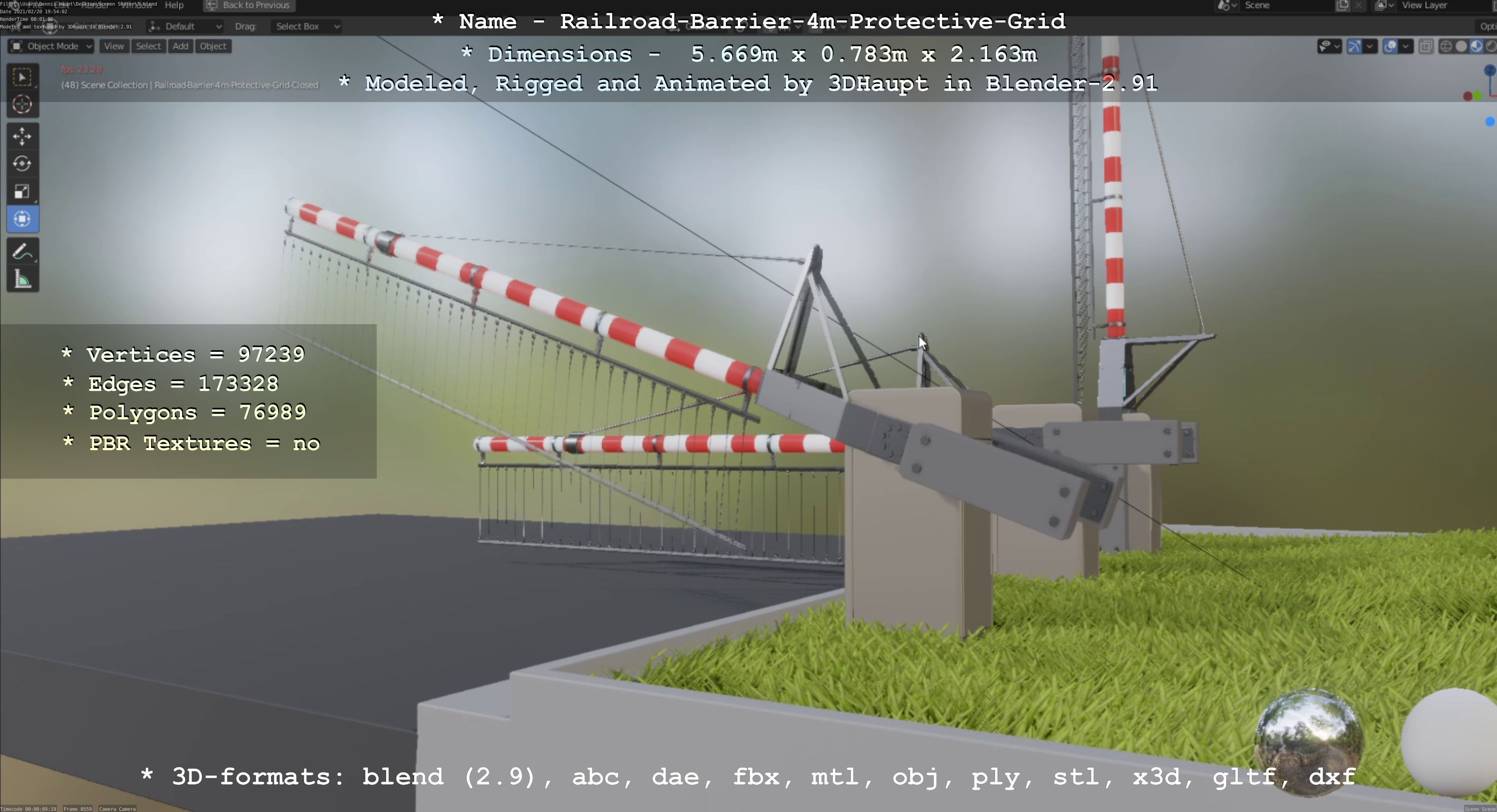 Railroad Barrier 4m High-Poly Protective Grid 3D model_80