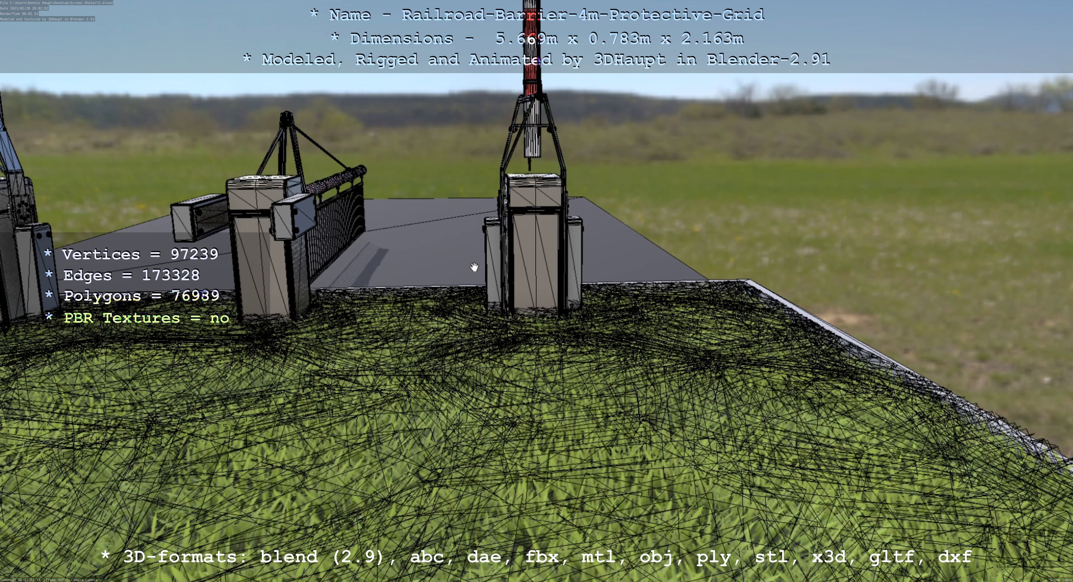 Railroad Barrier 4m High-Poly Protective Grid 3D model_70