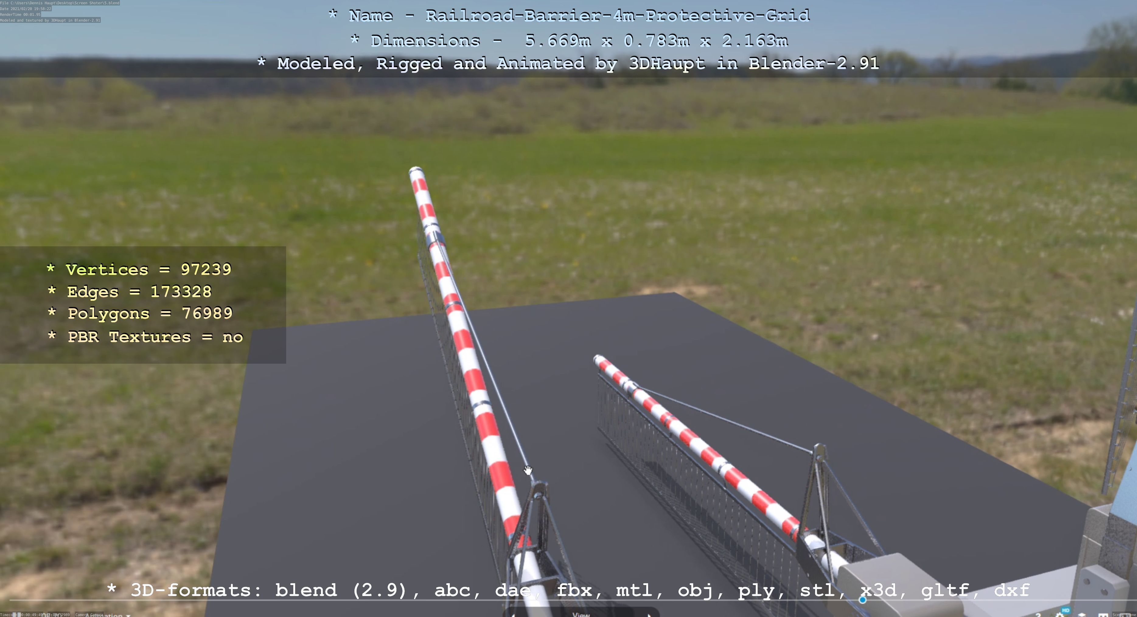 Railroad Barrier 4m High-Poly Protective Grid 3D model_131
