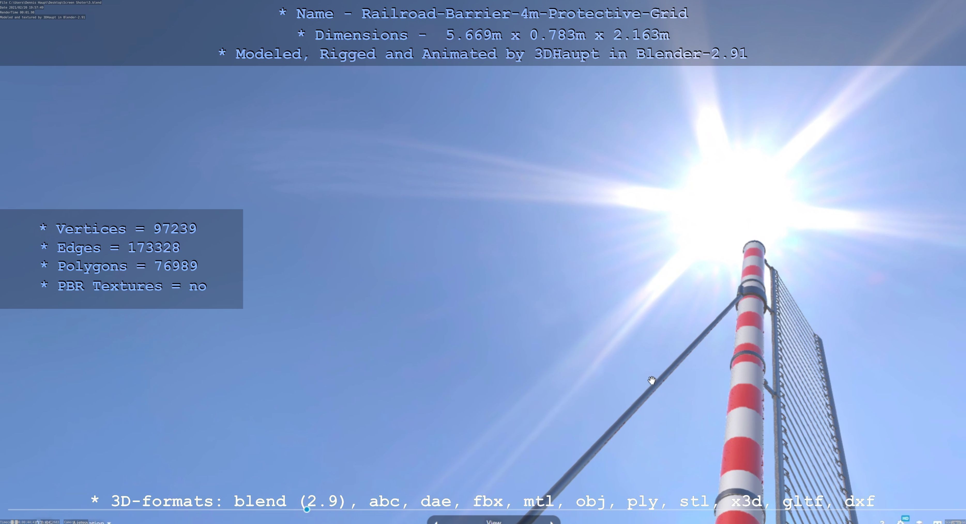 Railroad Barrier 4m High-Poly Protective Grid 3D model_18