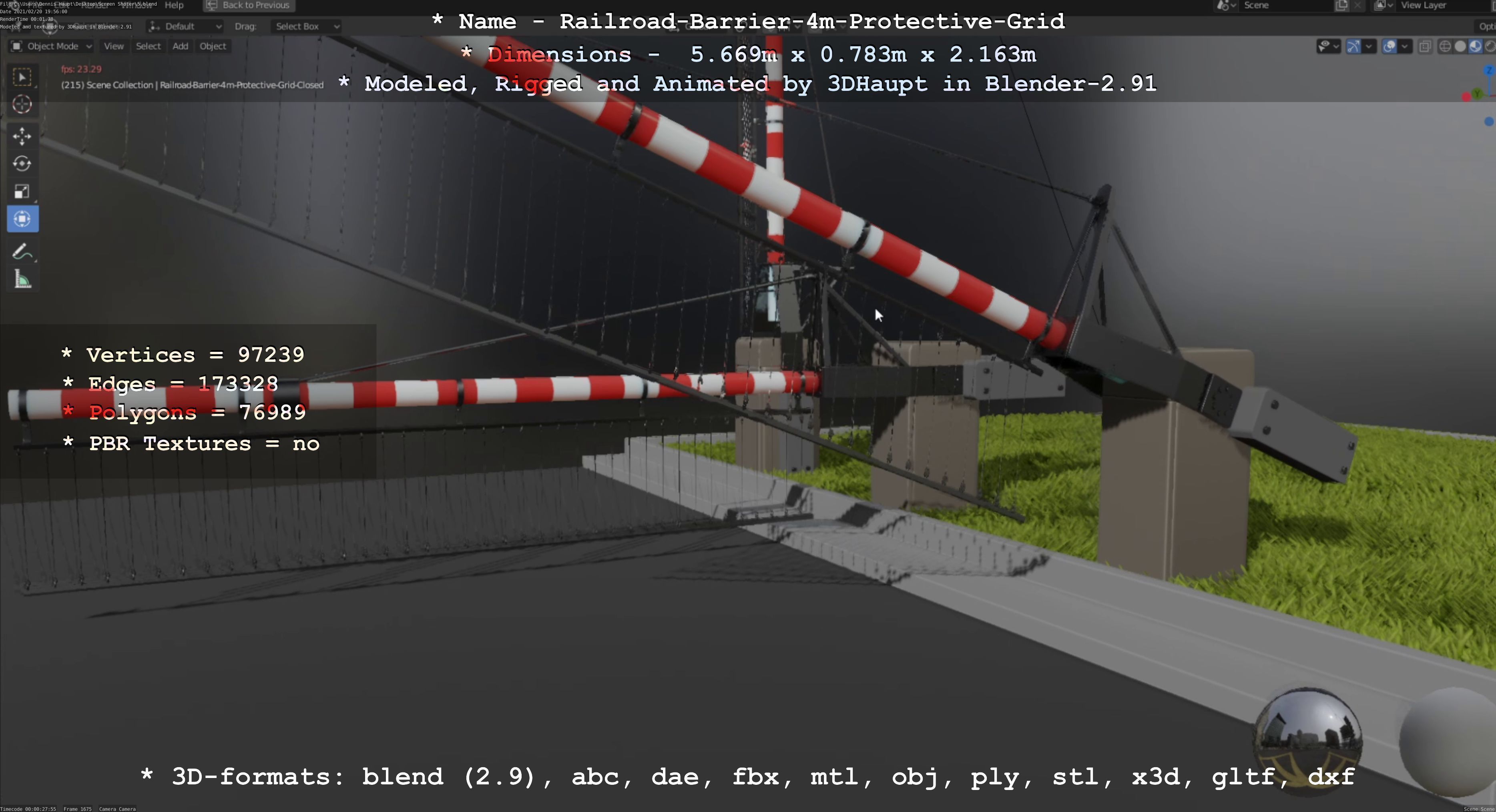 Railroad Barrier 4m High-Poly Protective Grid 3D model_111
