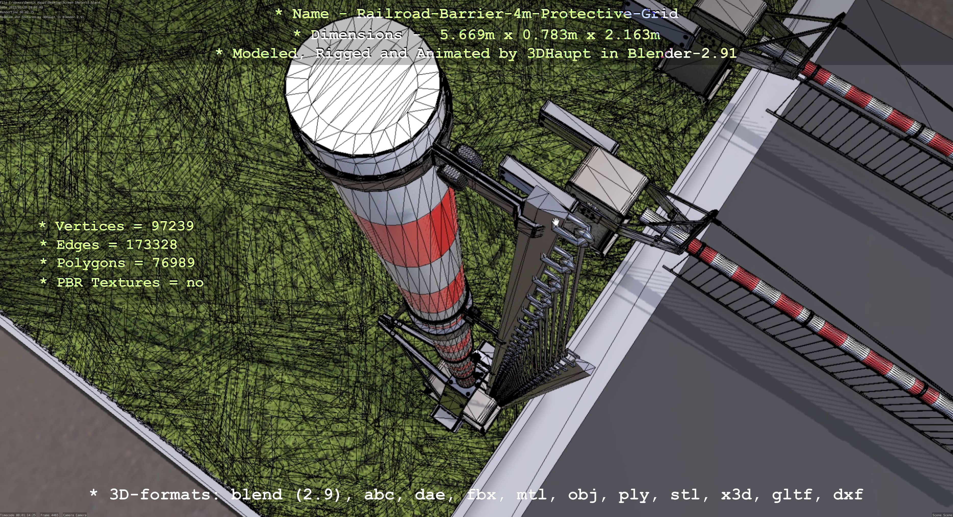 Railroad Barrier 4m High-Poly Protective Grid 3D model_59