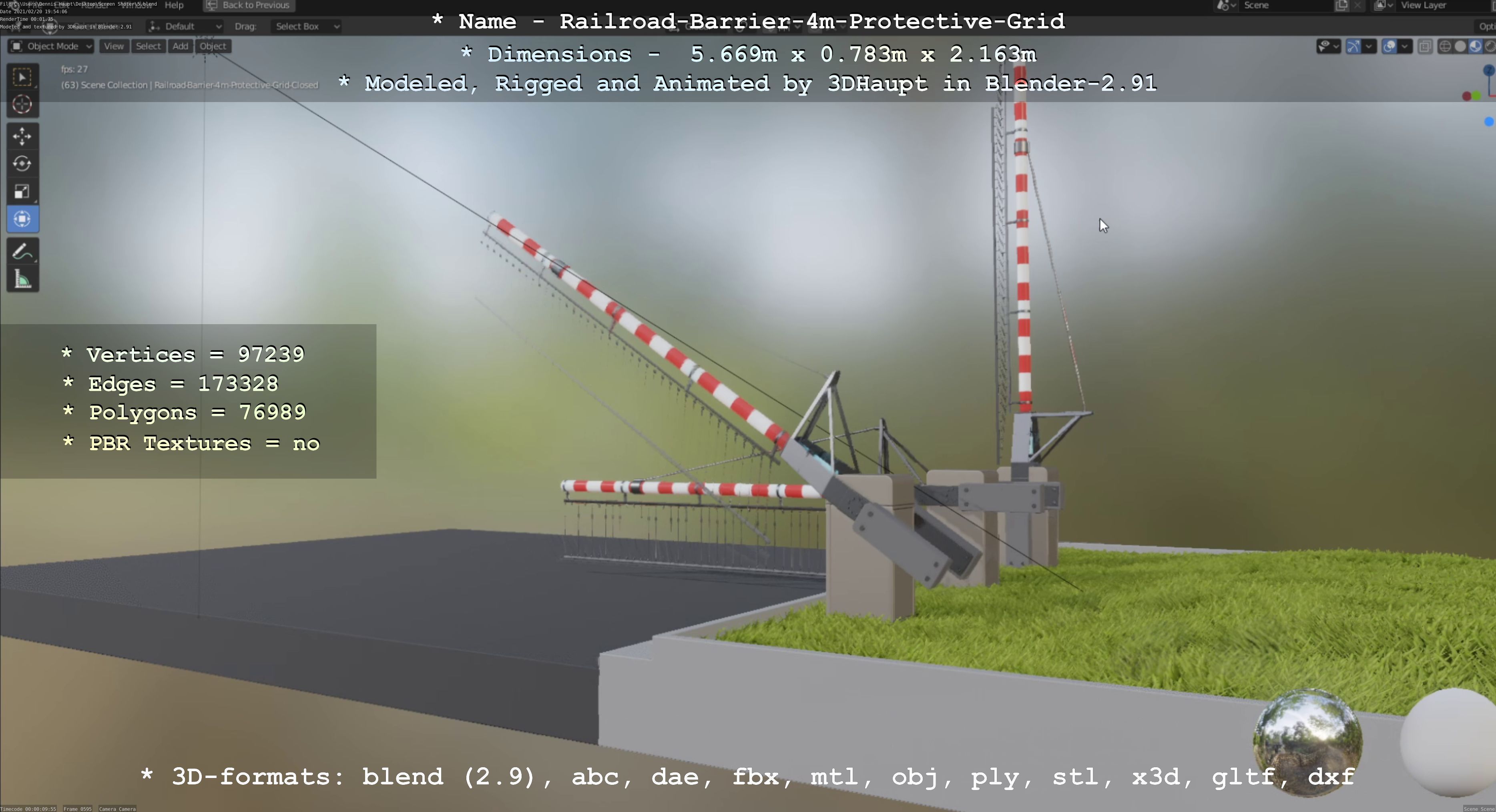 Railroad Barrier 4m High-Poly Protective Grid 3D model_81